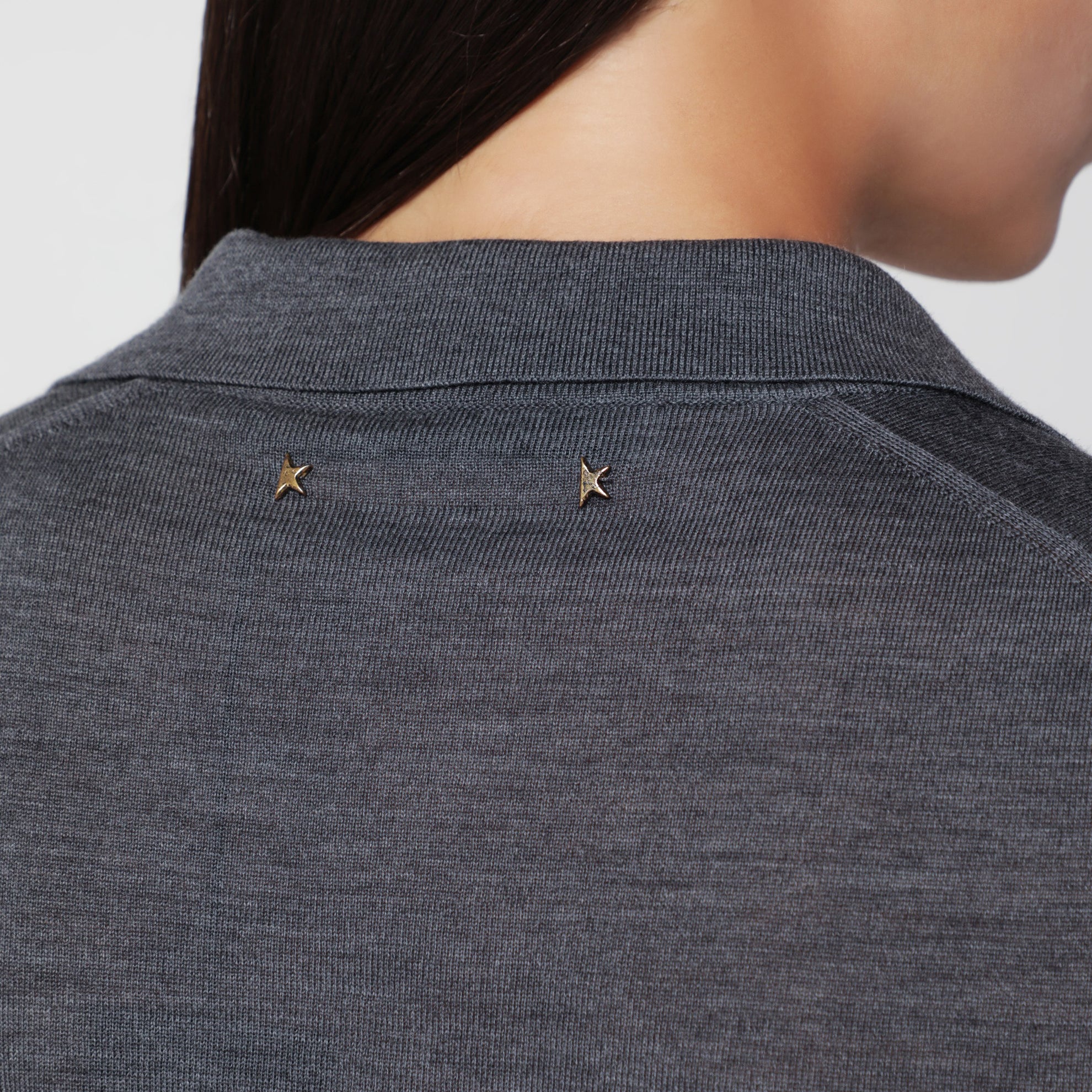 Anthracite virgin wool long-sleeved polo shirt