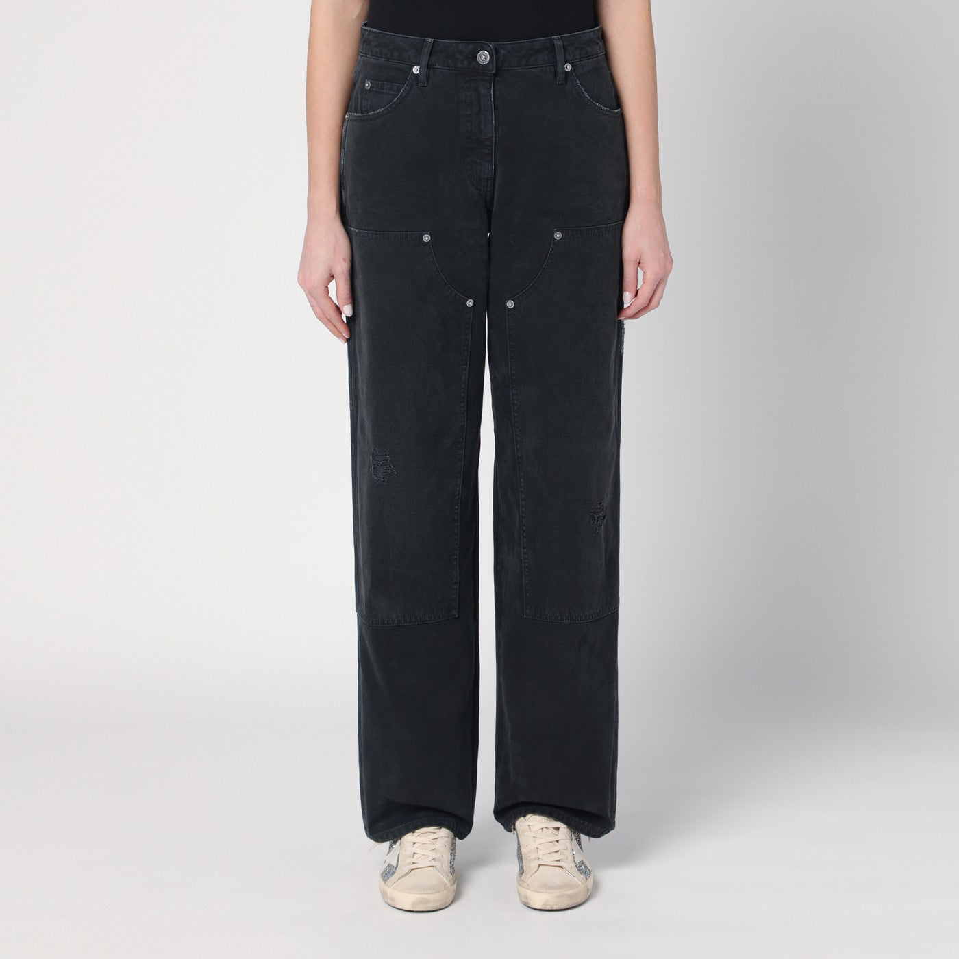 Wide black trousers in denim
