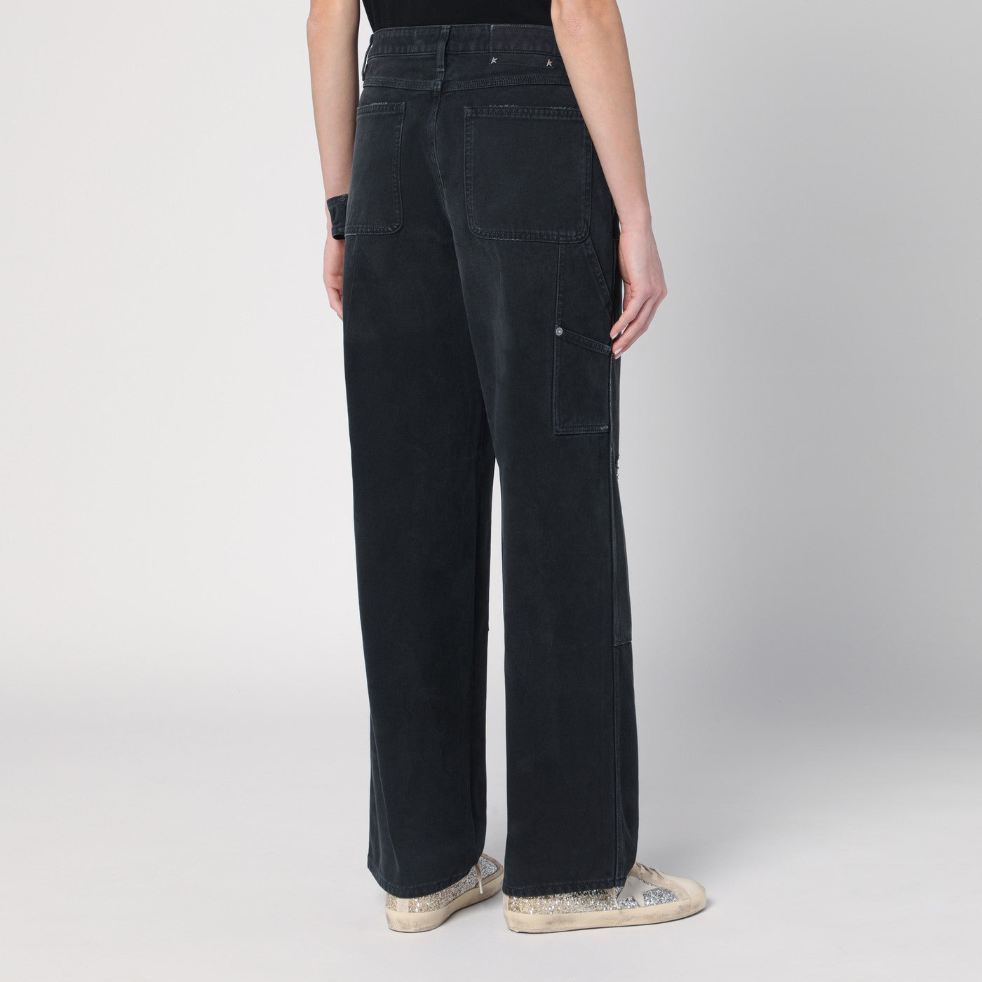 Wide black trousers in denim