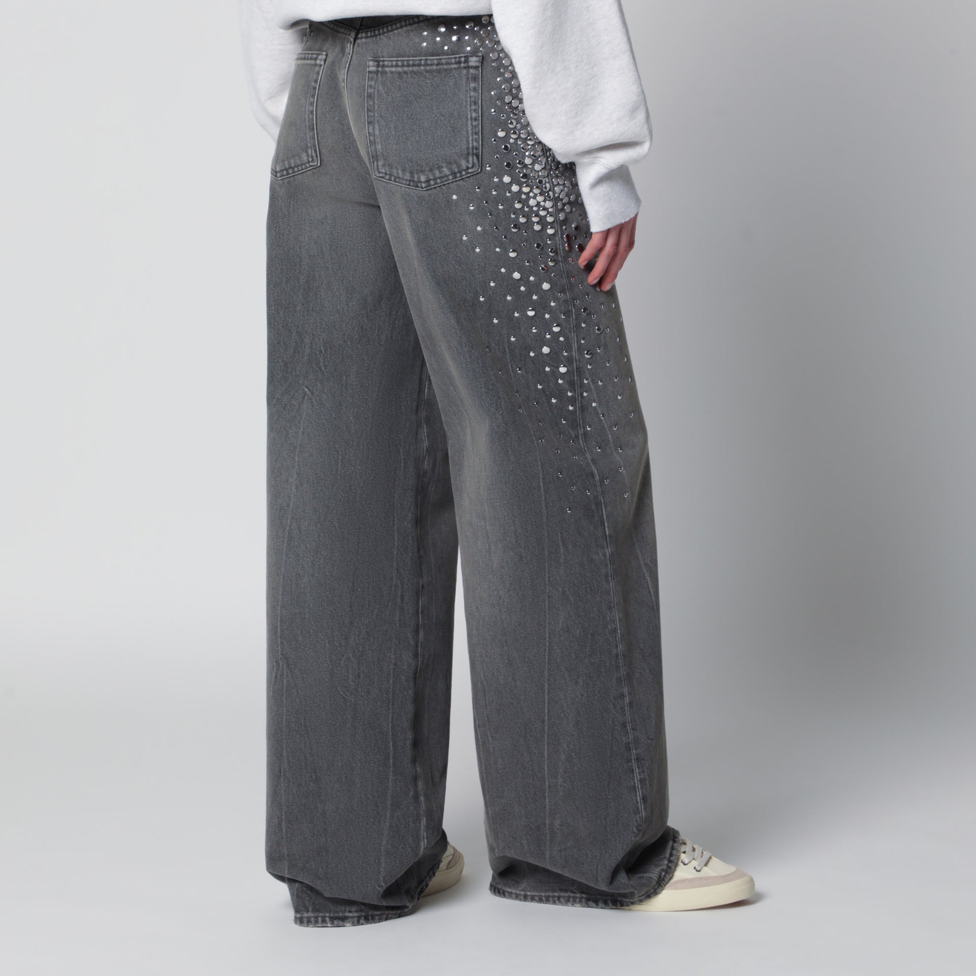 Jeans Melody boyfriend in denim grigio con borchie