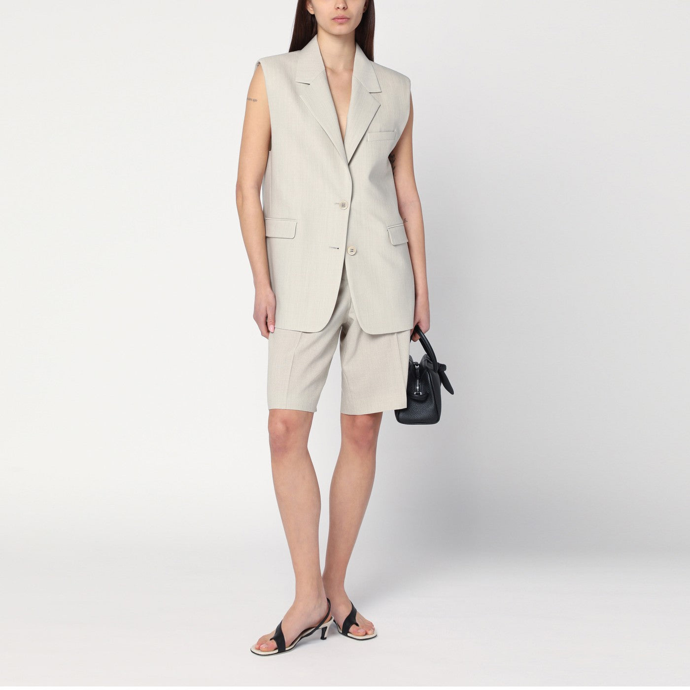 Beige mélange wool-blend bermuda