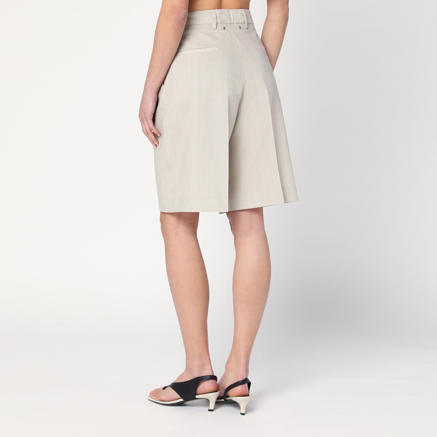 Beige mélange wool-blend bermuda