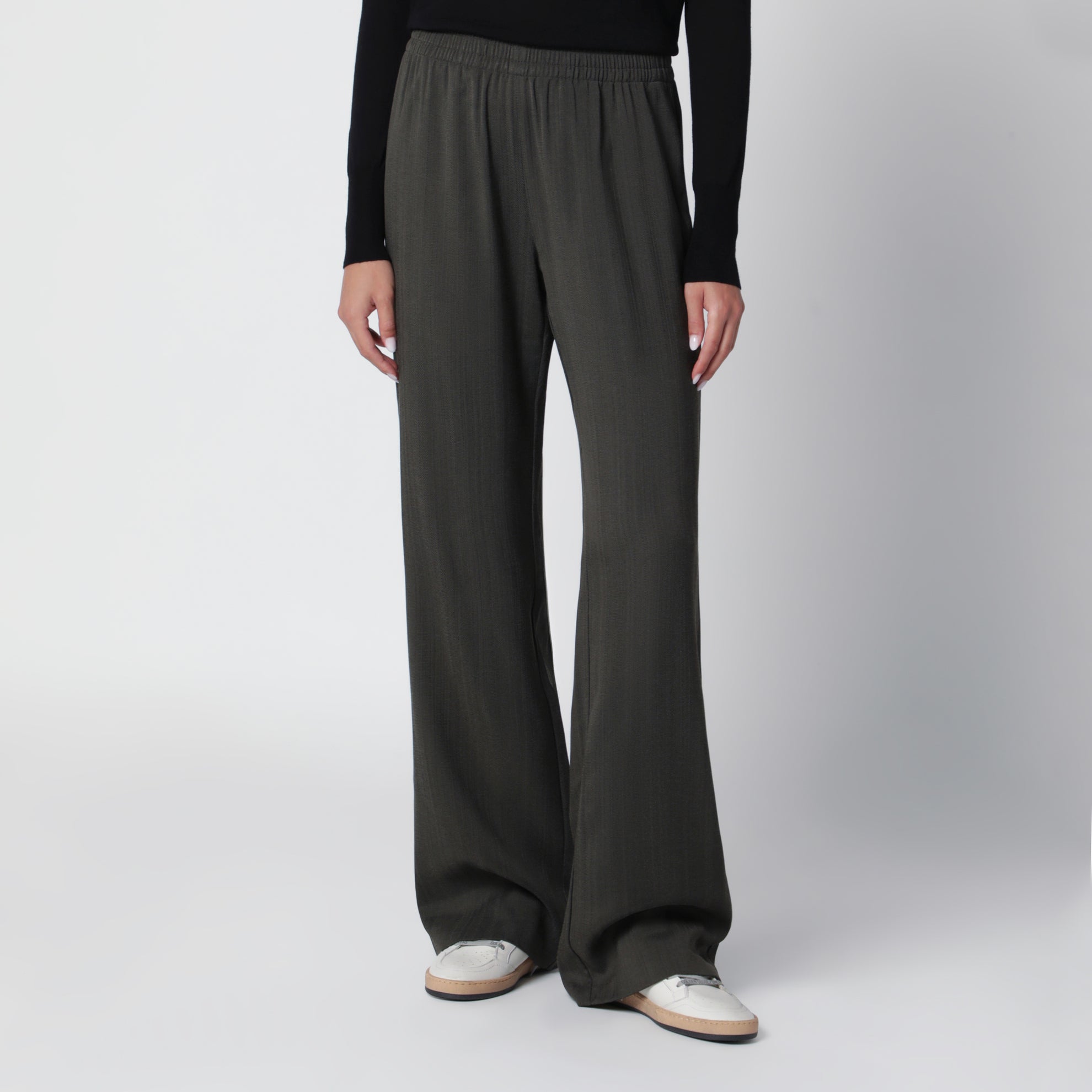 Dark green wool-blend trousers