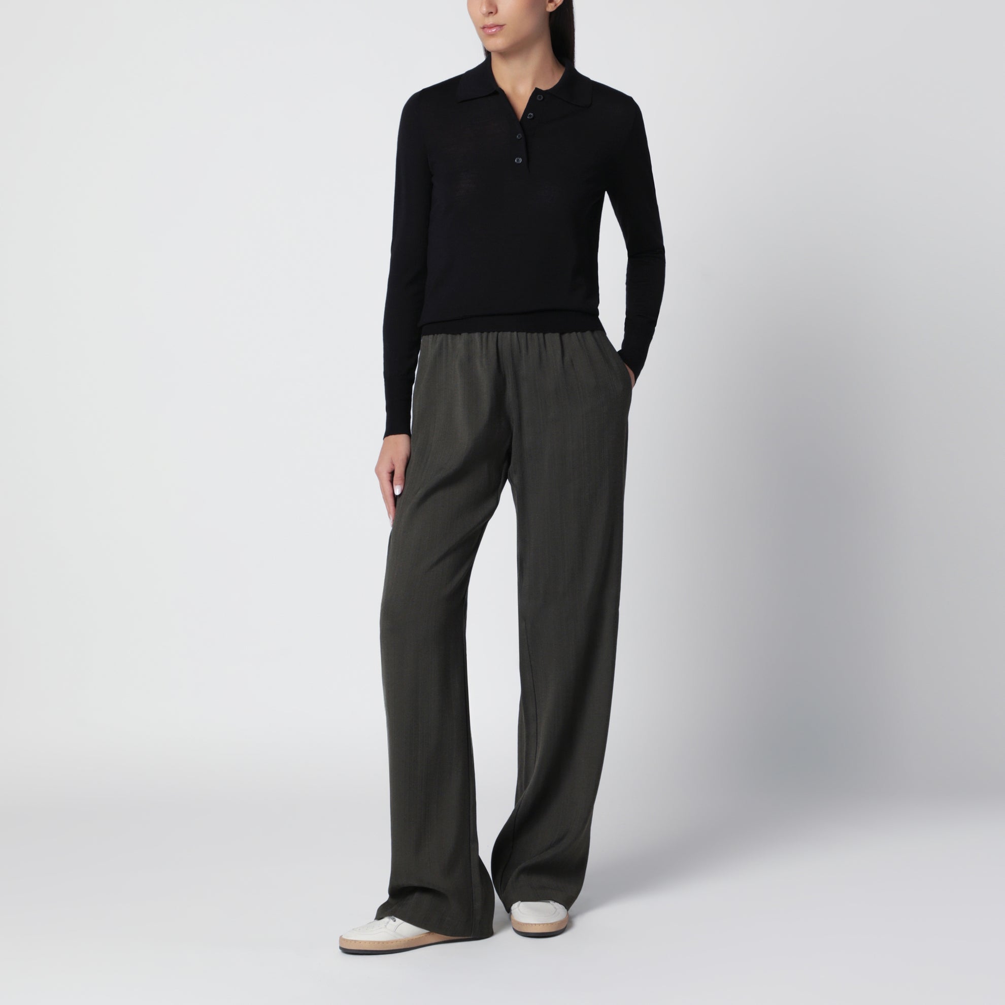 Dark green wool-blend trousers