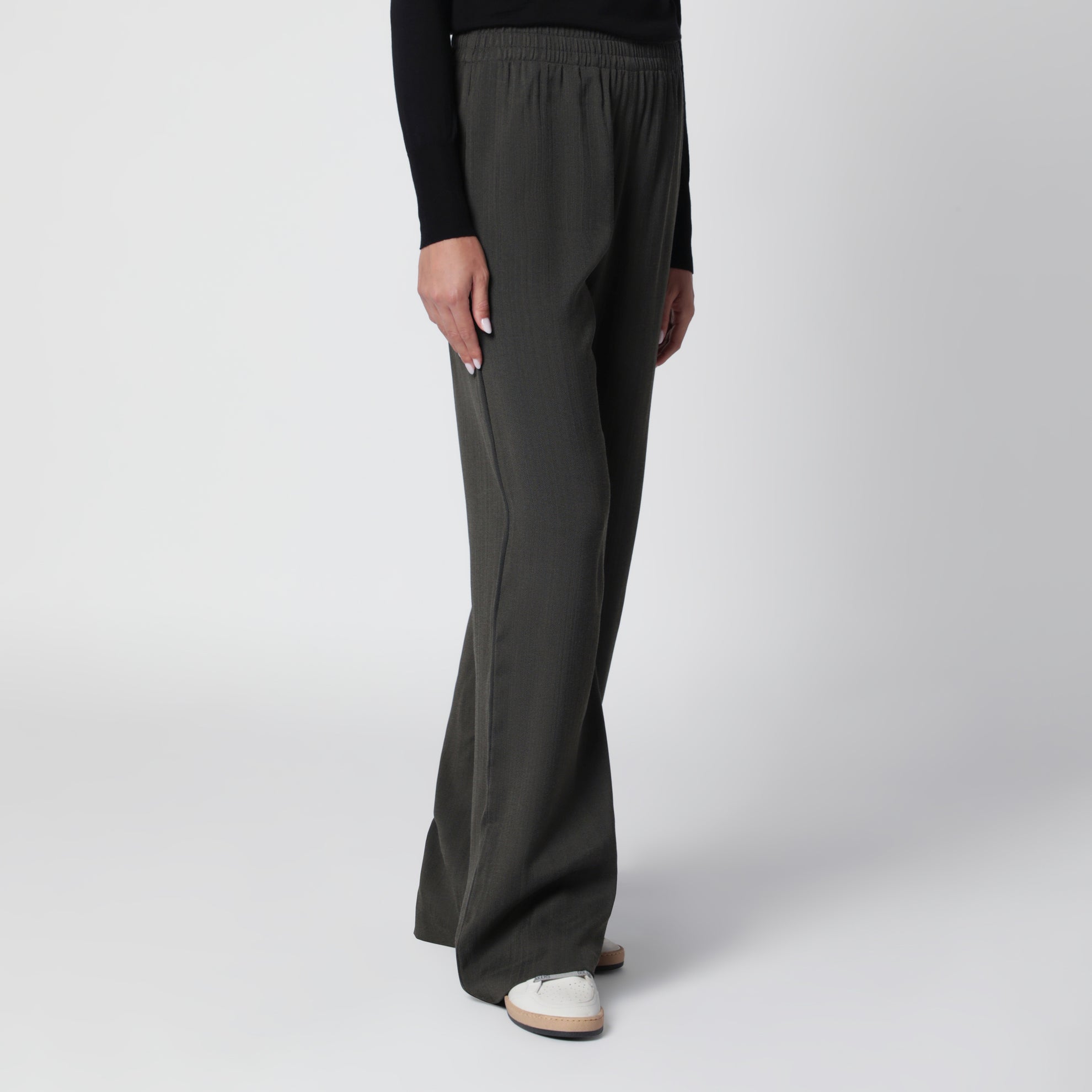 Dark green wool-blend trousers