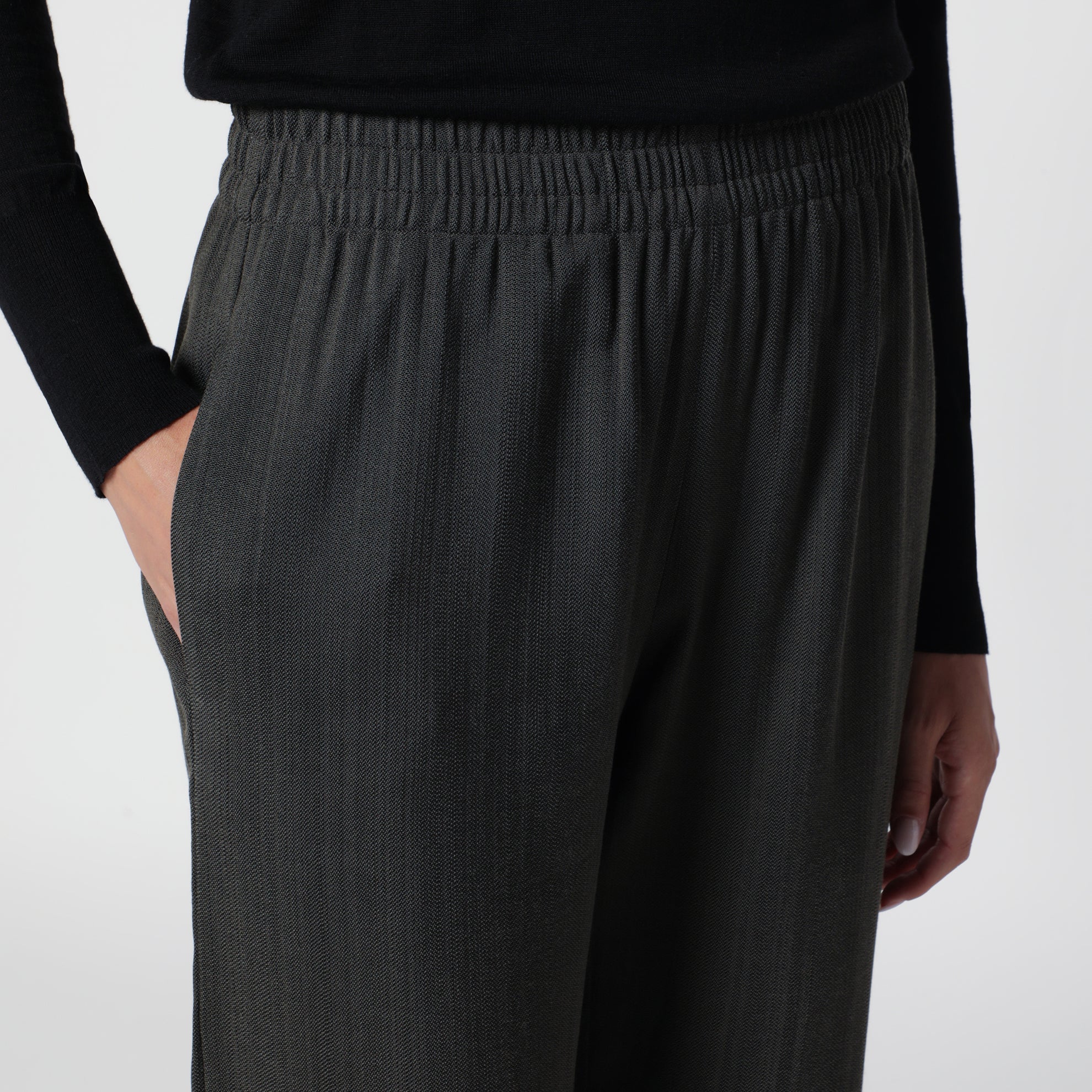 Dark green wool-blend trousers