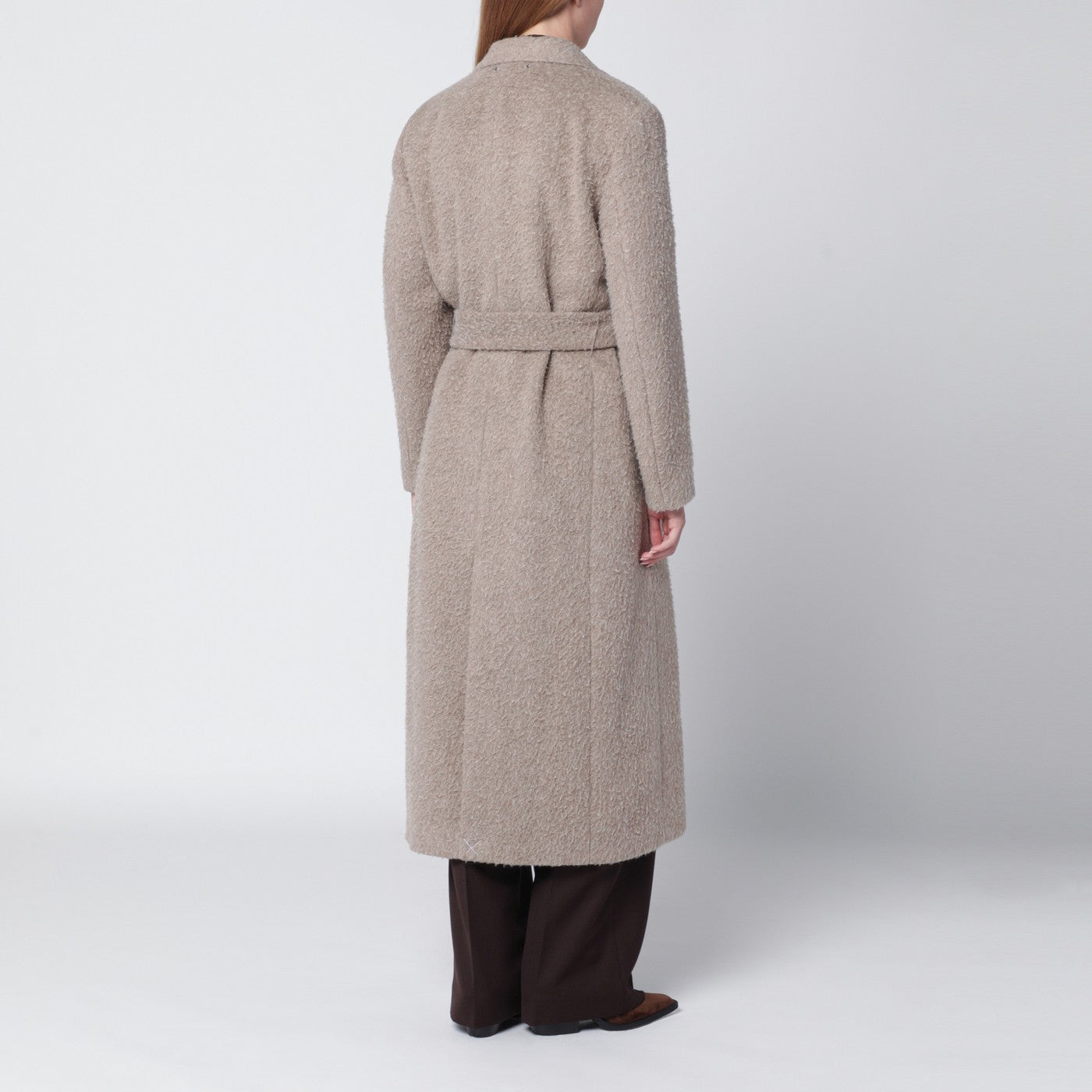 Greige wool-blend belted coat