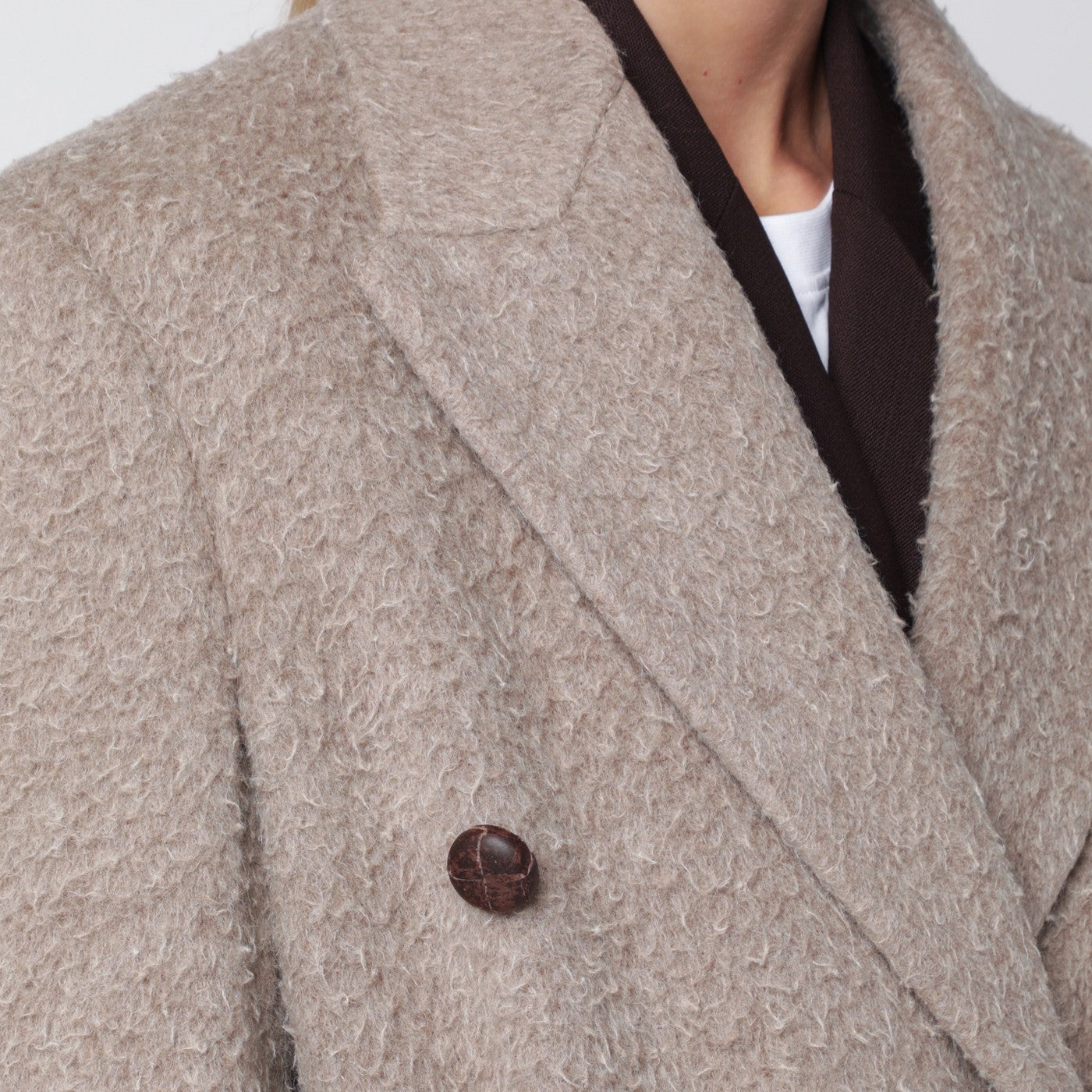 Greige wool-blend belted coat