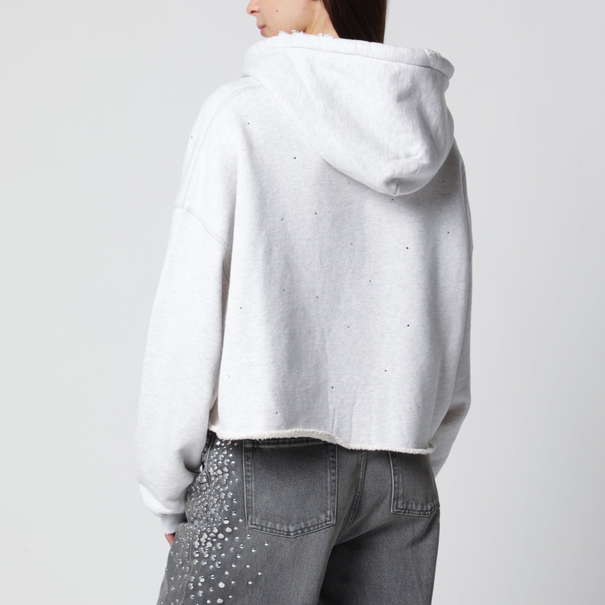 Sweat à capuche Star court oversize en coton gris