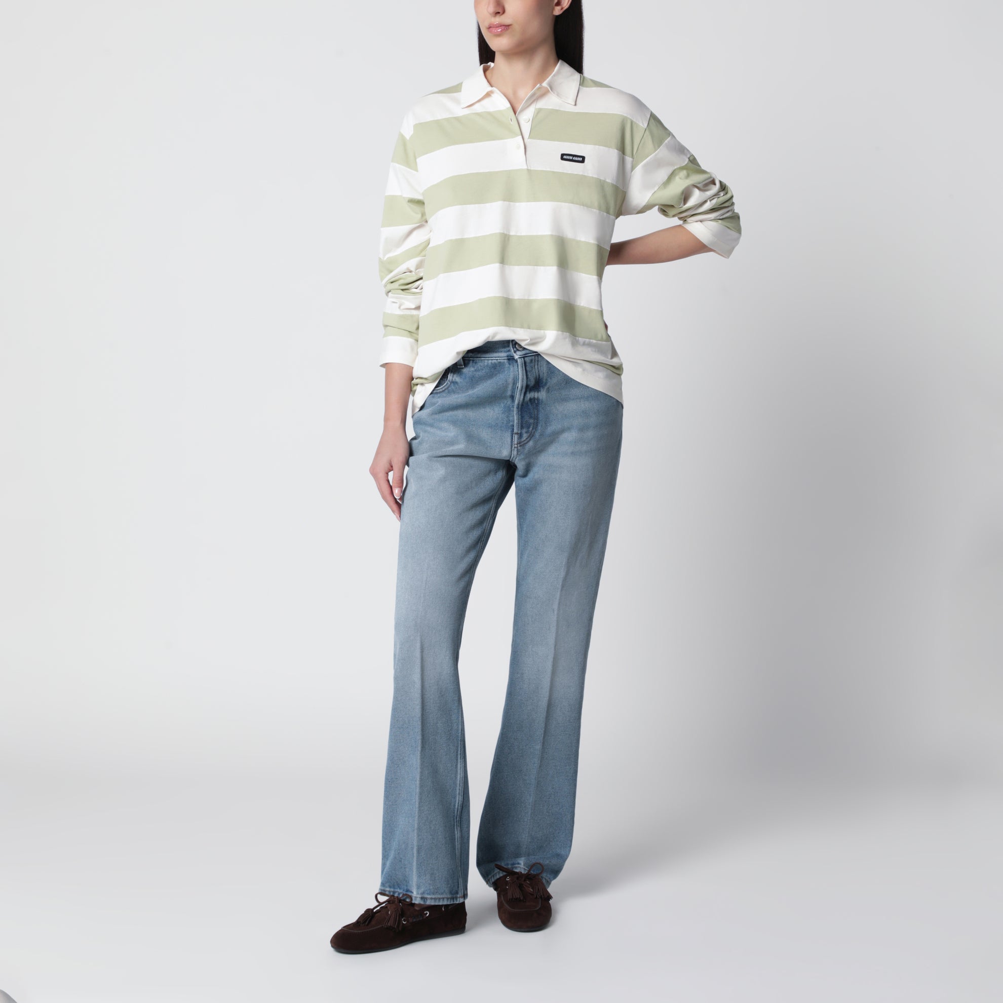 Light blue washed denim trousers