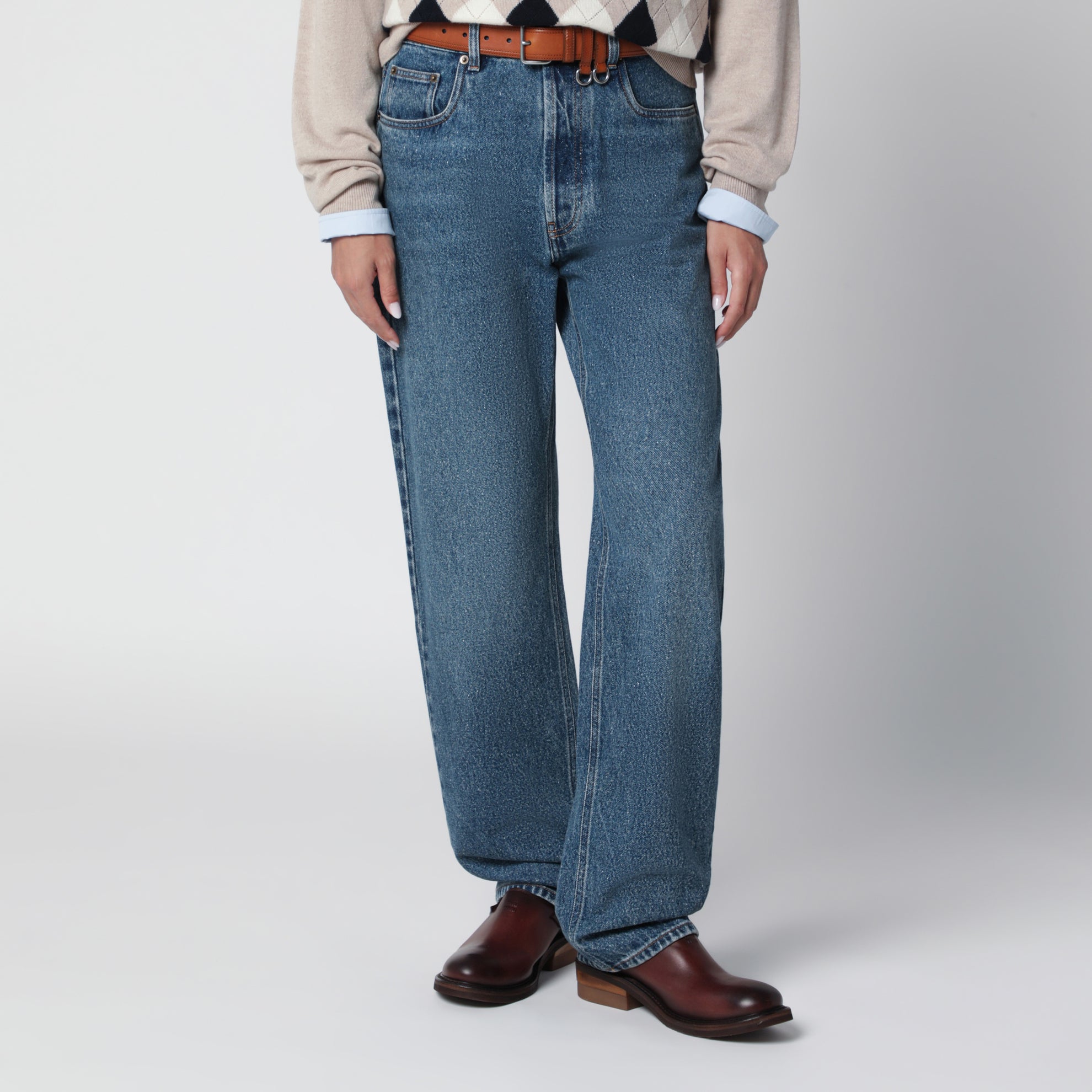 Medium blue jeans with logo embroidery