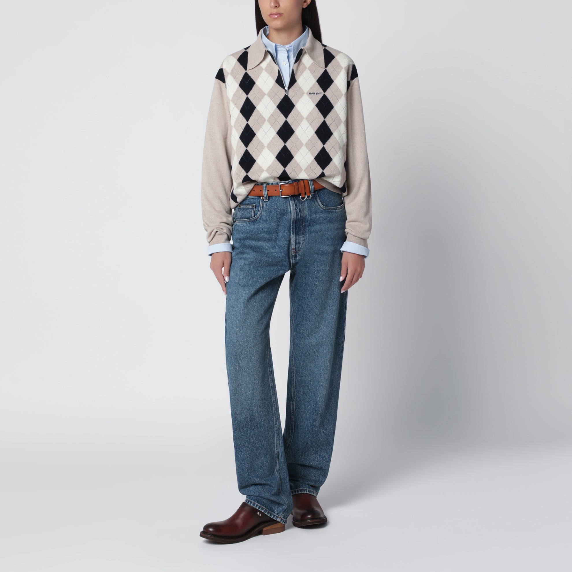 Medium blue jeans with logo embroidery