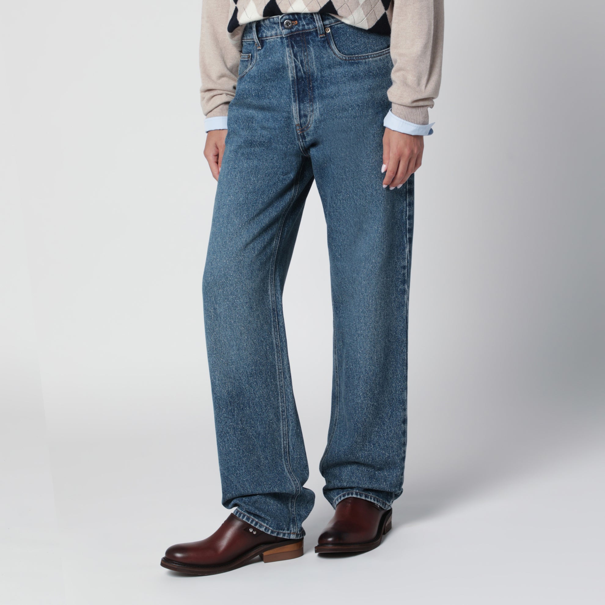 Medium blue jeans with logo embroidery