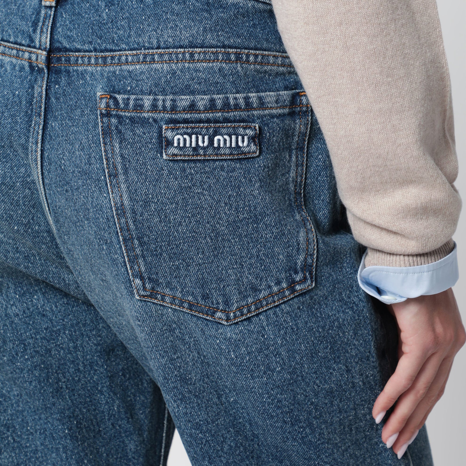 Medium blue jeans with logo embroidery