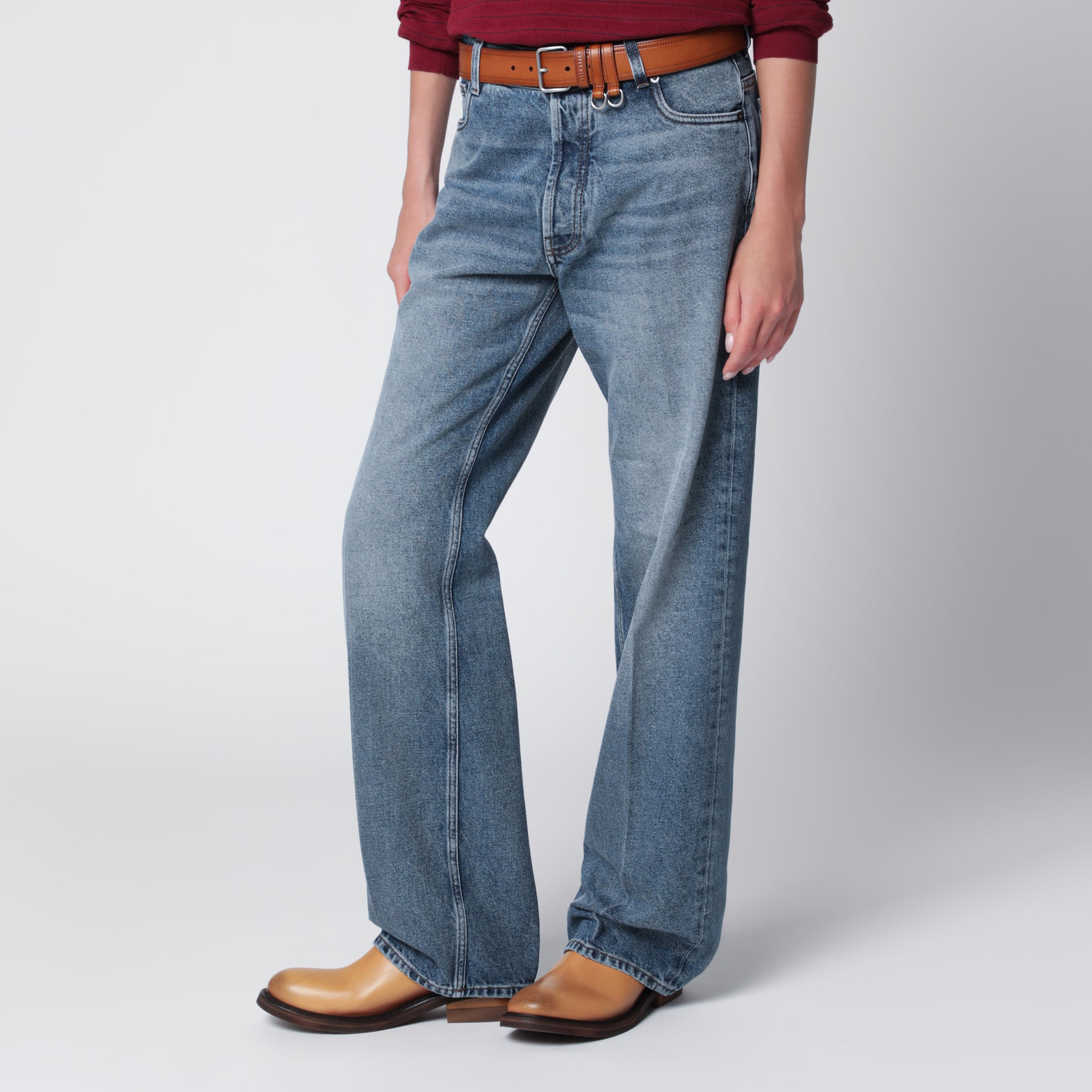 Pantaloni in denim stone washed in cotone blu