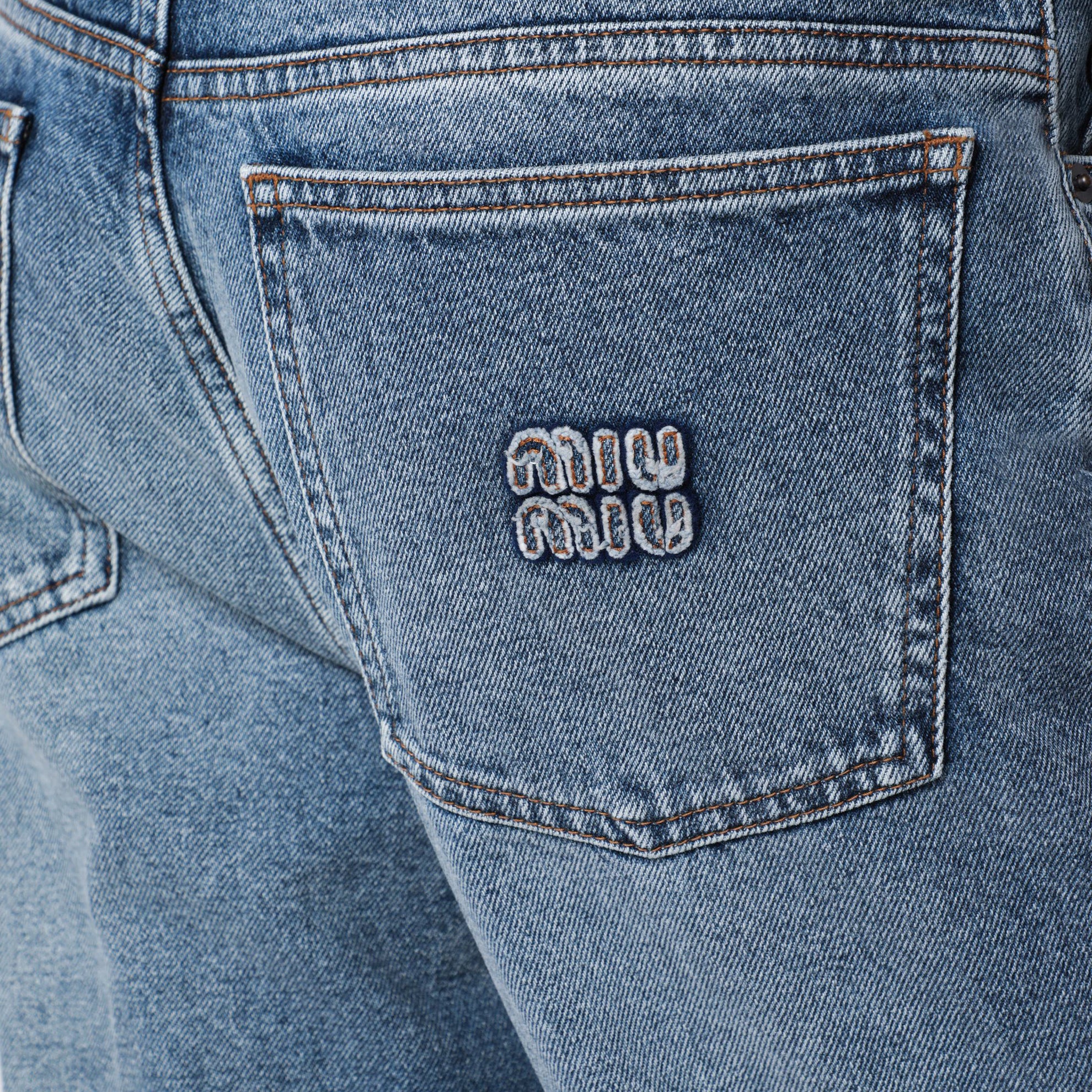 Pantaloni in denim stone washed in cotone blu