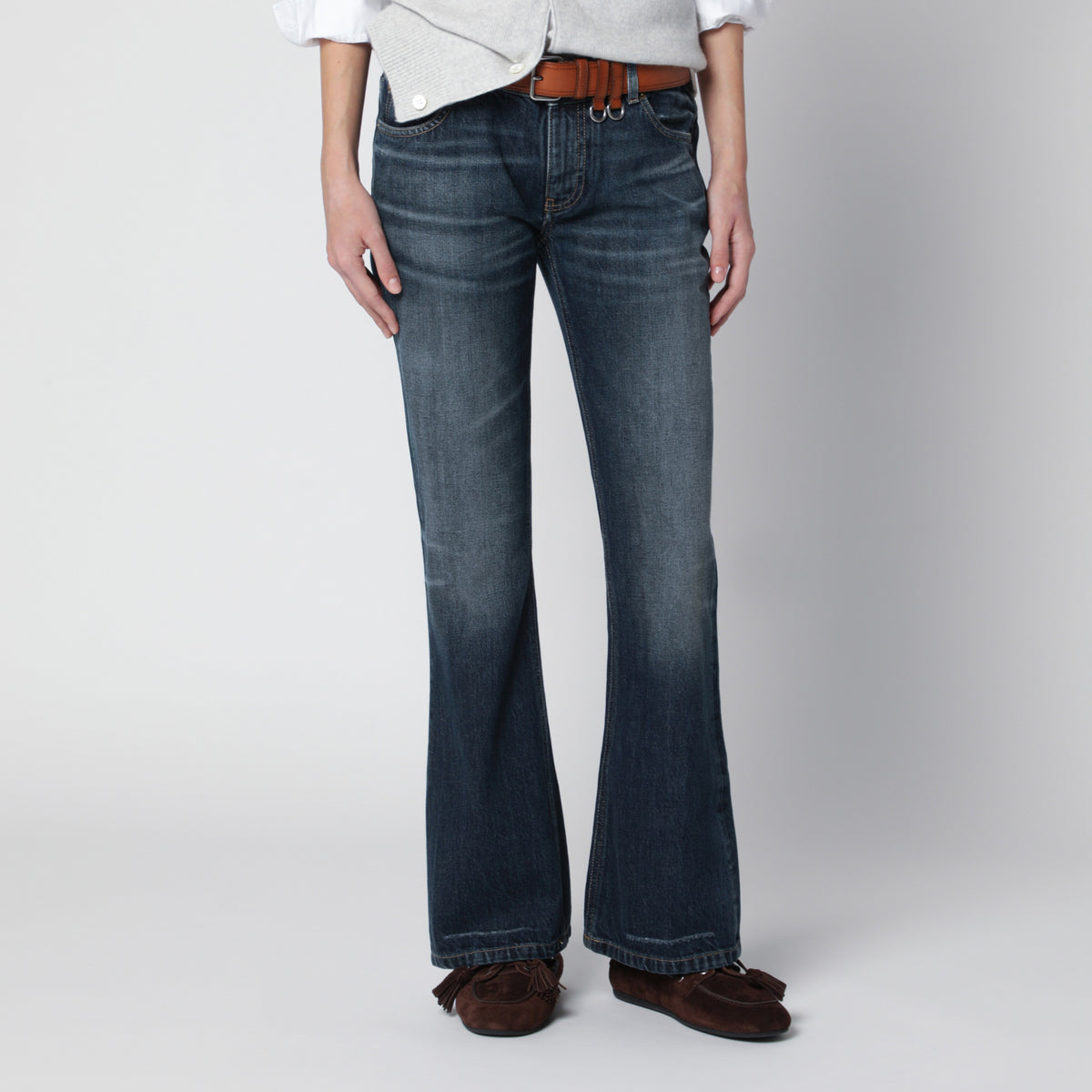 Jean flare bleu effet délavé