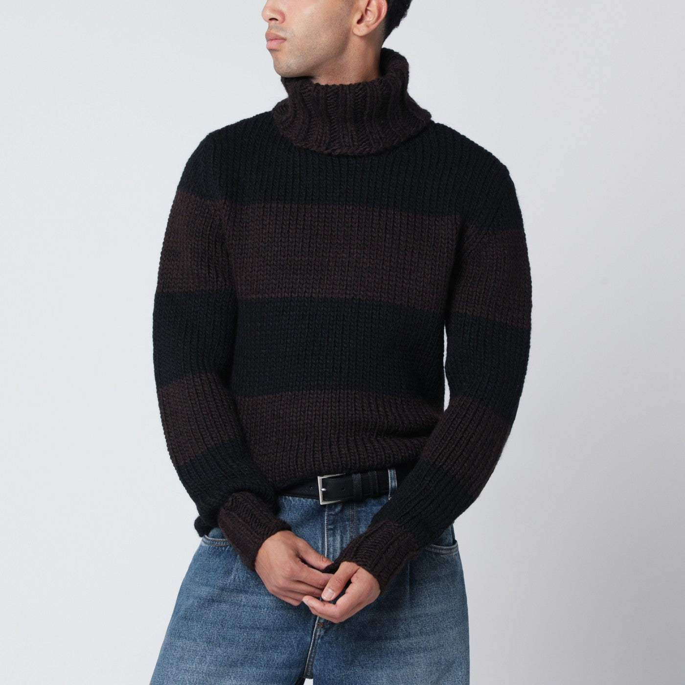 Gestreifter Rollkragenpullover aus Wollmischung