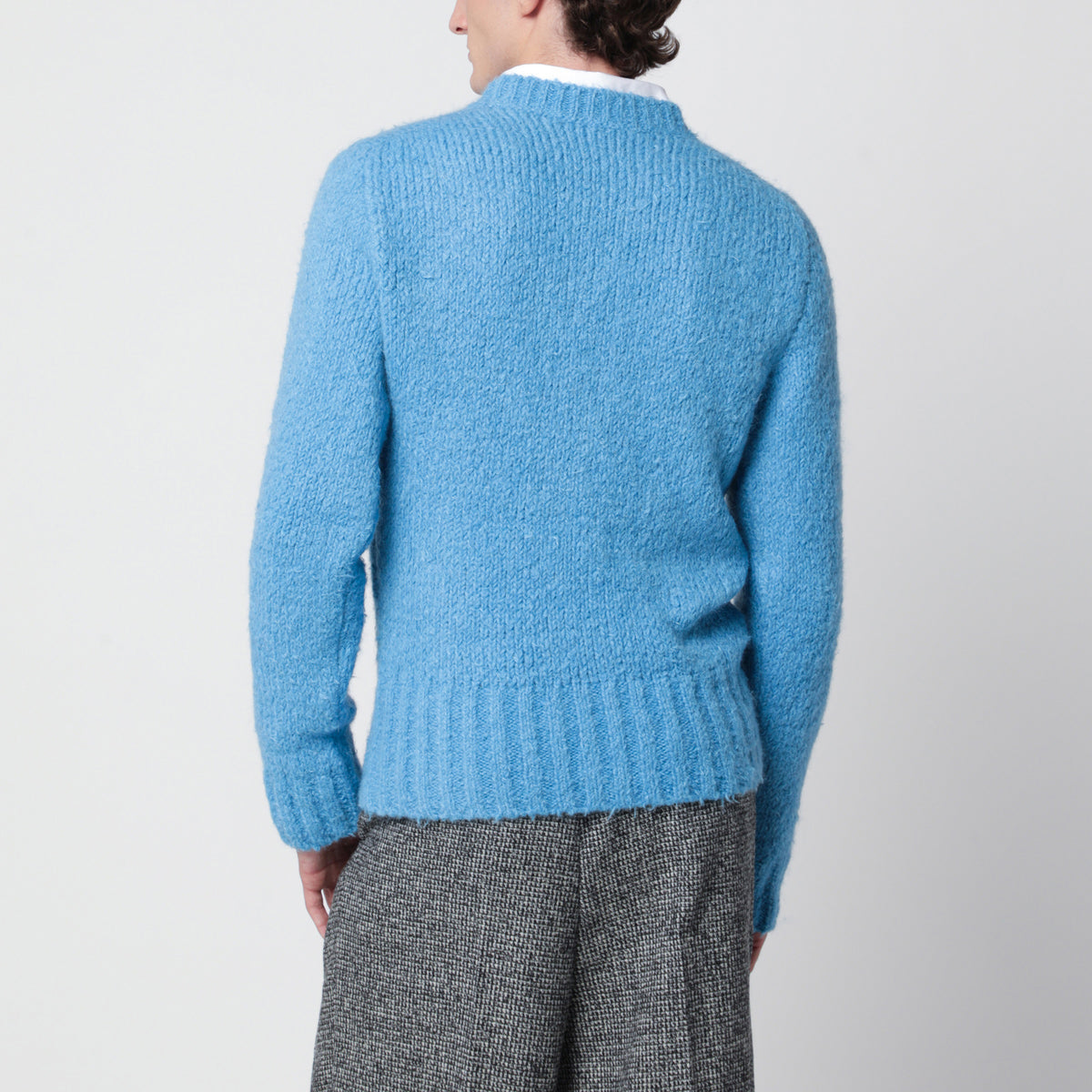 Pull turquoise à col rond et effet bouclé