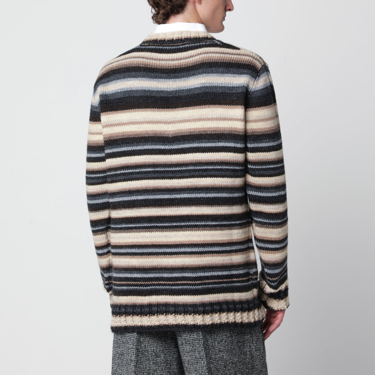 Pull marron/beige à rayures en mélange de laine