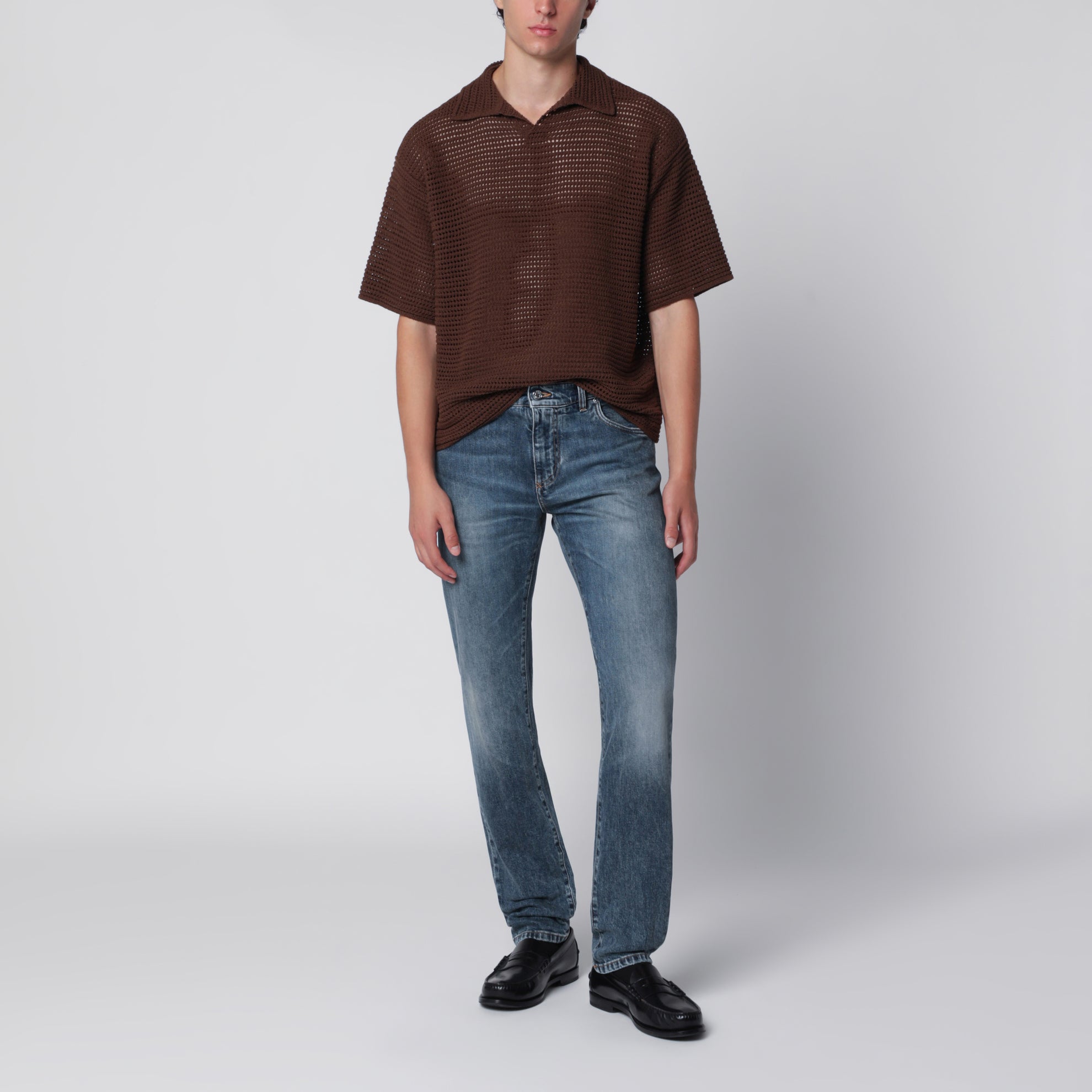 Jeans slim in denim blu effetto slavato