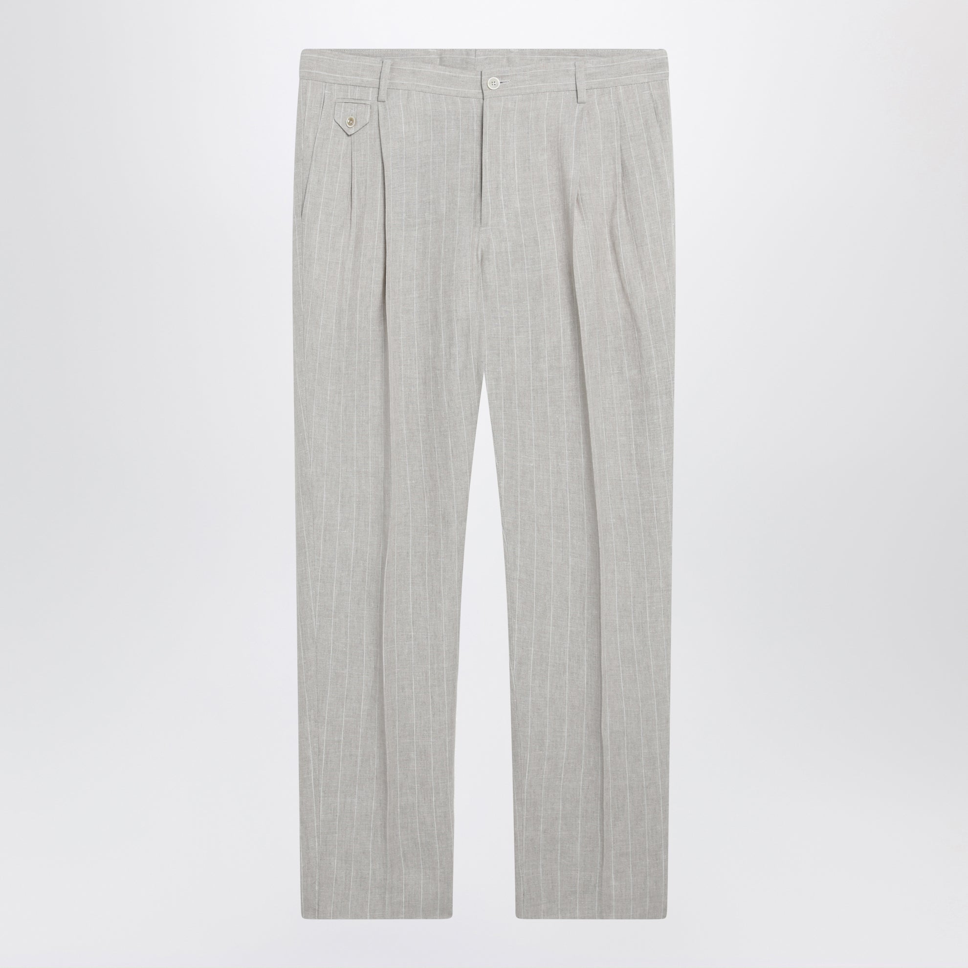 Pantalone in lino gessato rigato