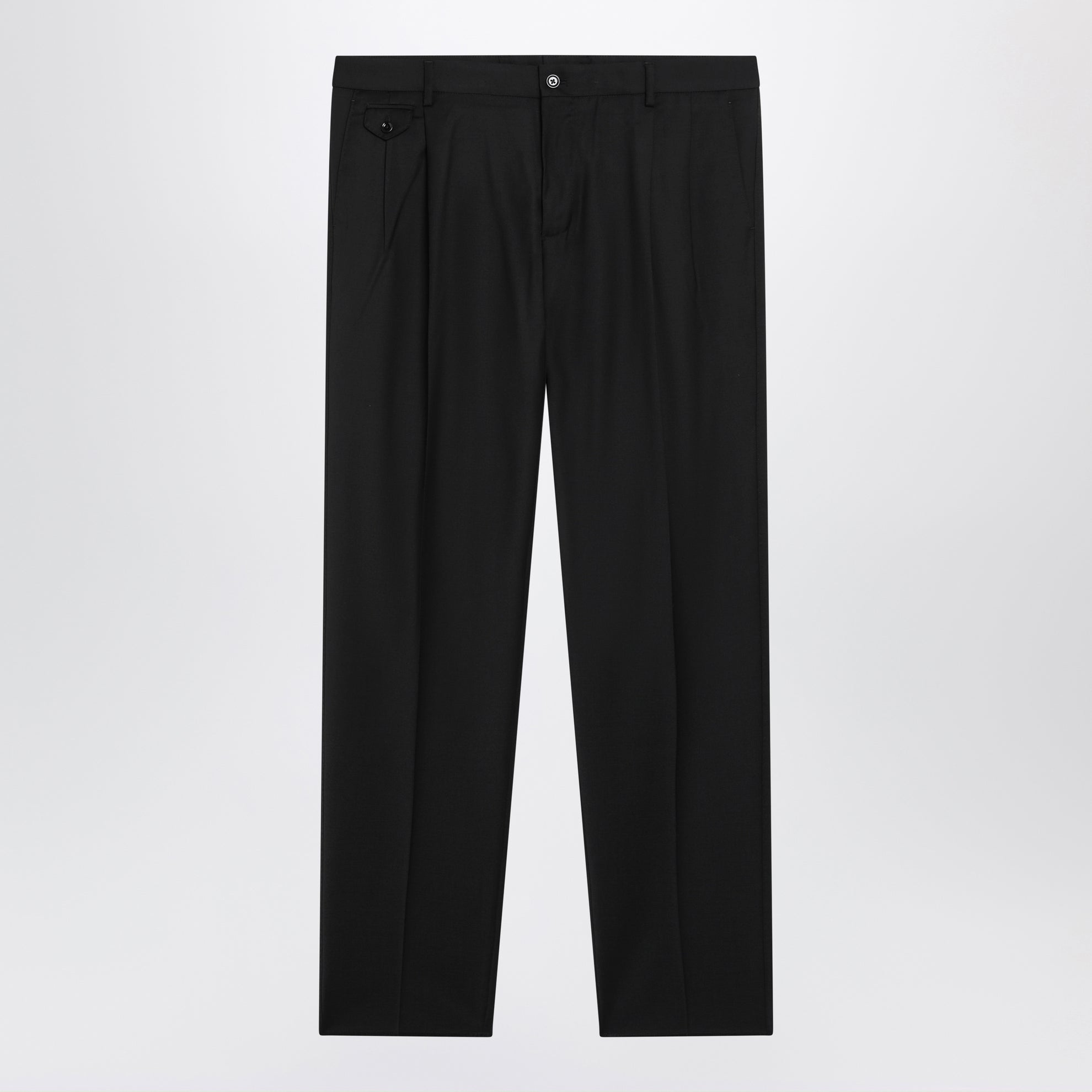 Pantalon fuselé à plis en laine mélangée noir