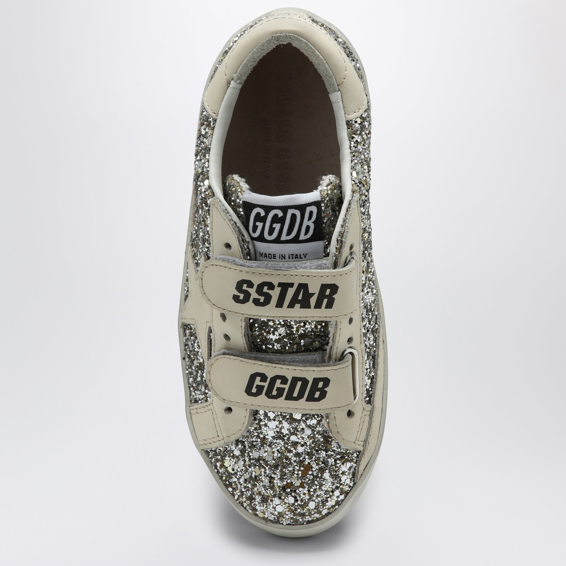 Sneaker Old School in glitter platino/crema