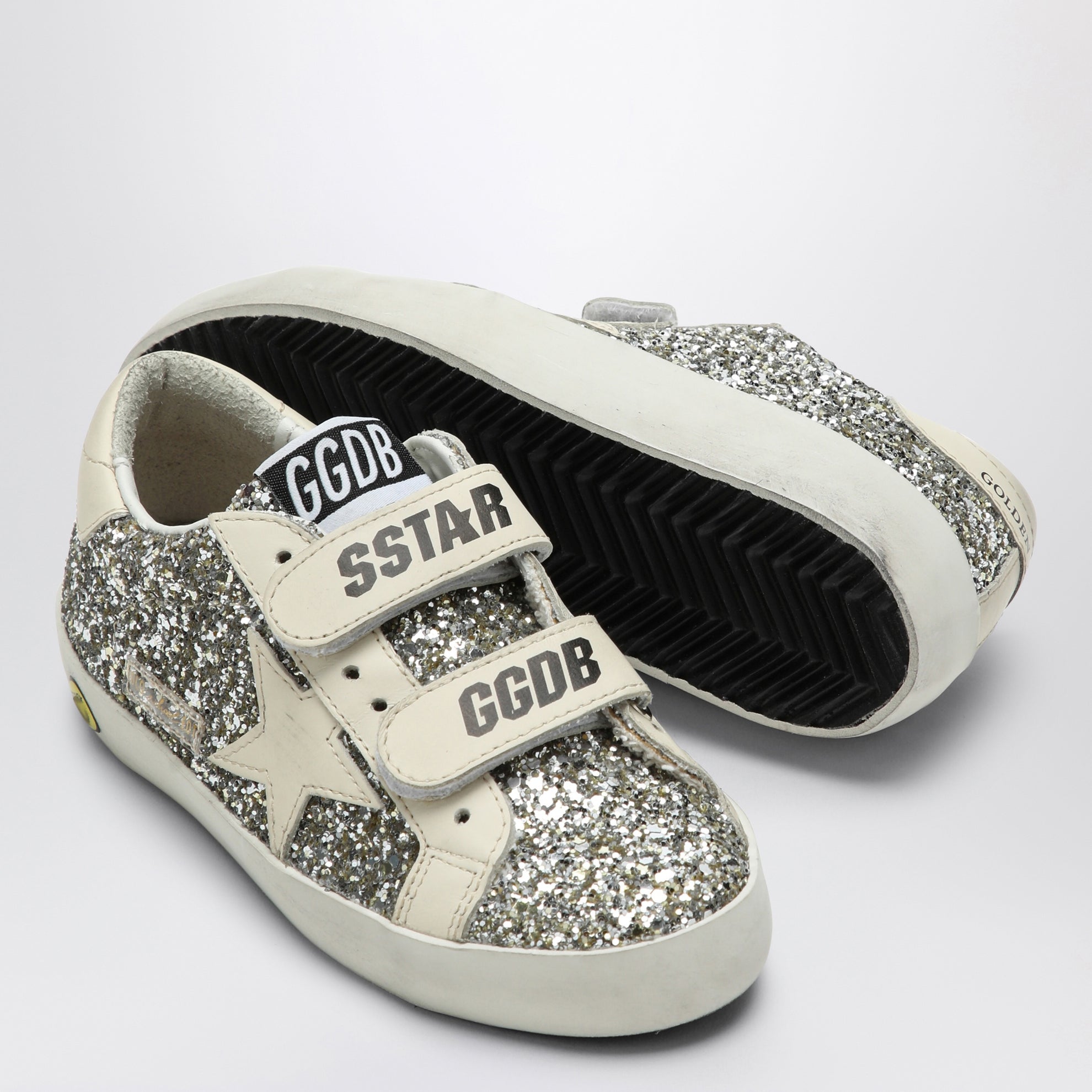 Sneaker Old School in glitter platino/crema