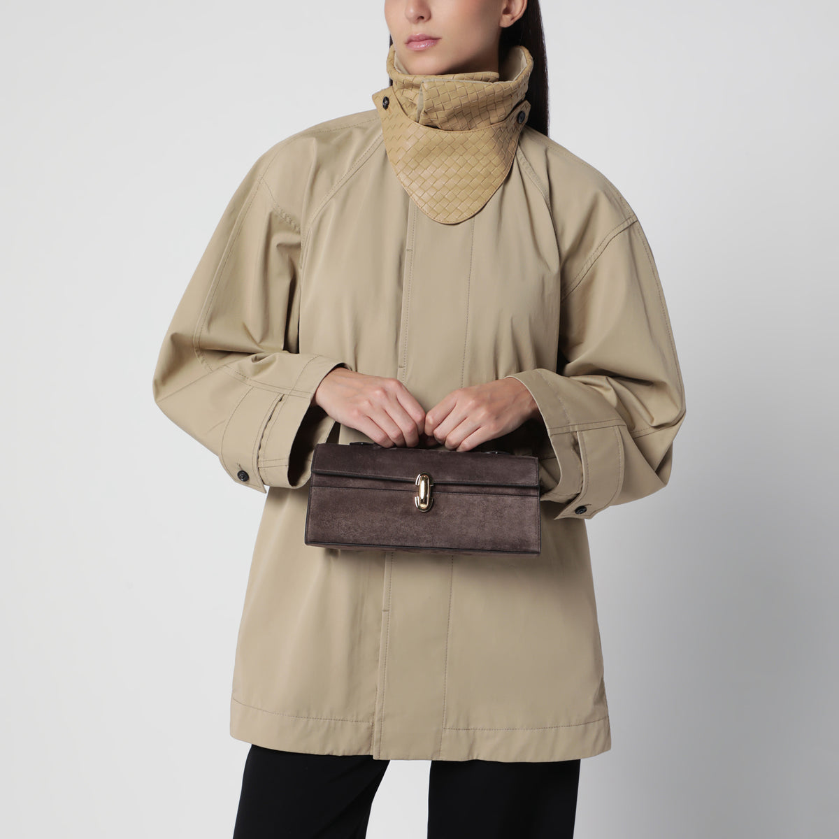 Slim Symmetry pouch in brown suede