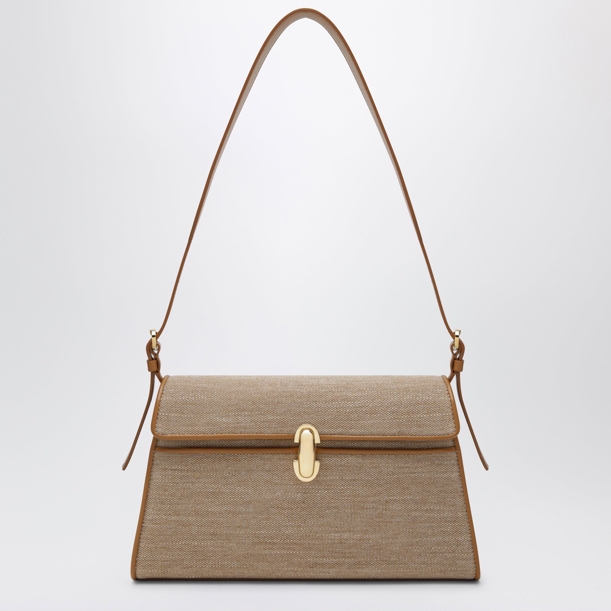 Borsa a tracolla Symmetry in tela e pelle marrone chiaro