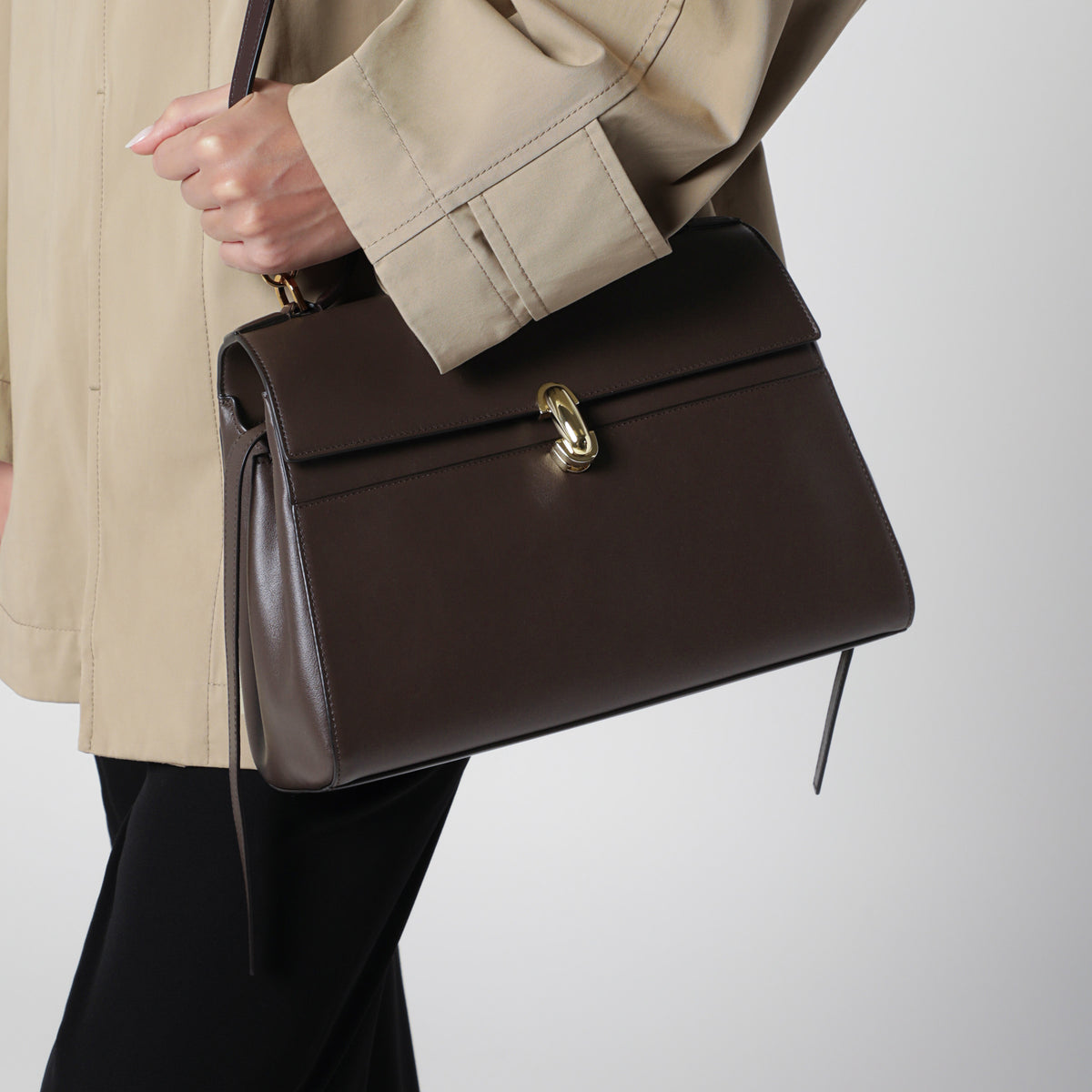 Borsa a mano Soft Symmetry in pelle marrone