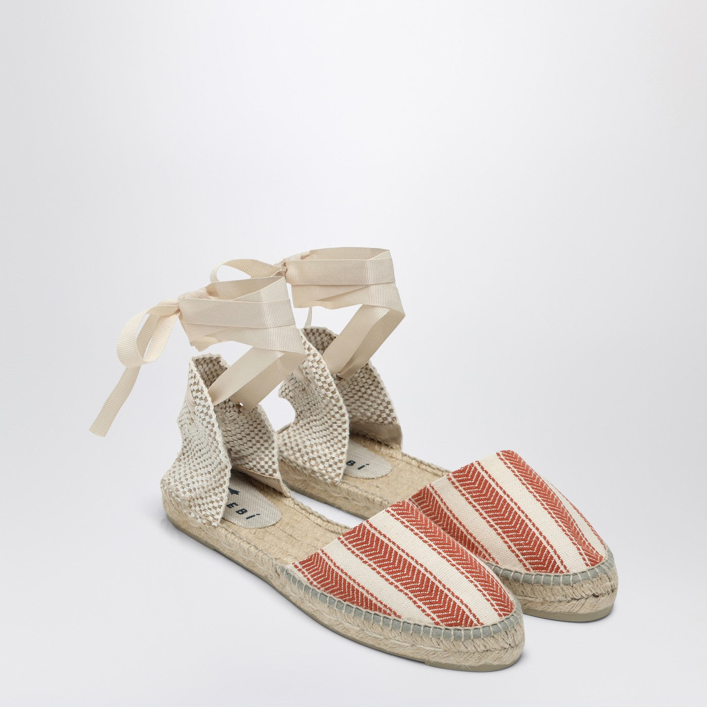 Espadrillas basse righe avorio/terracotta