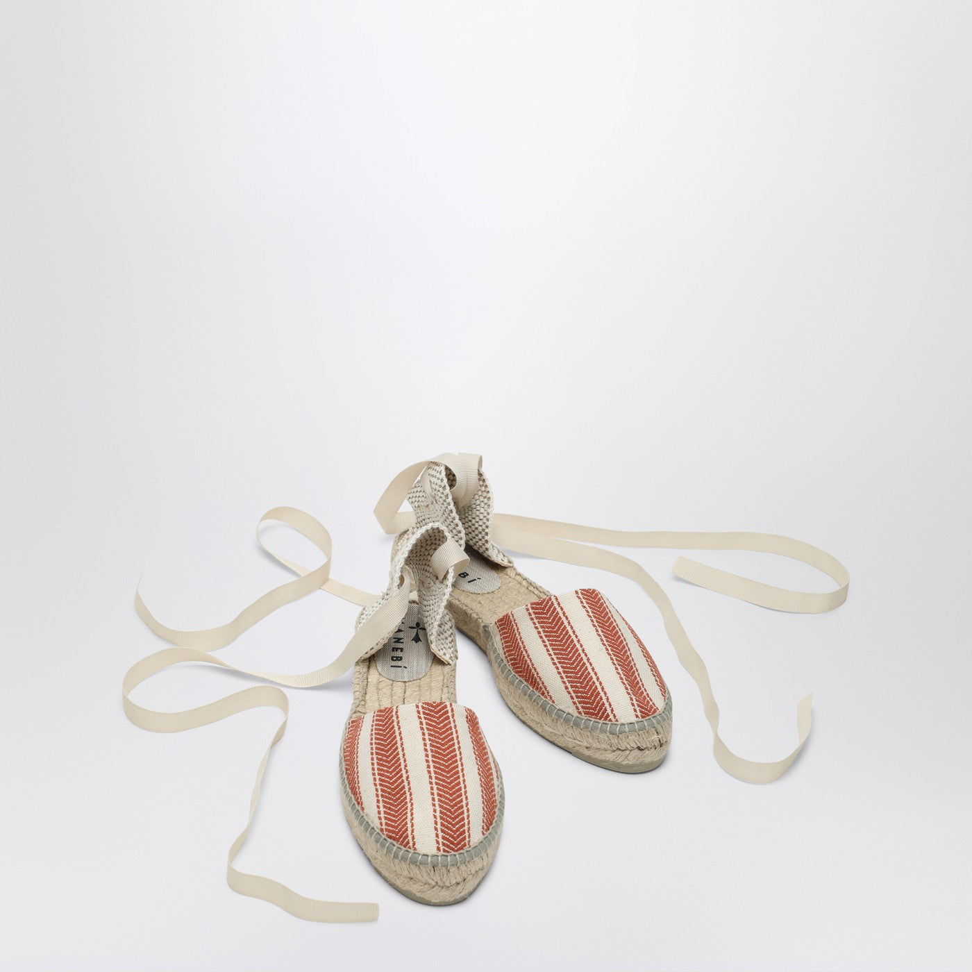 Espadrillas basse righe avorio/terracotta