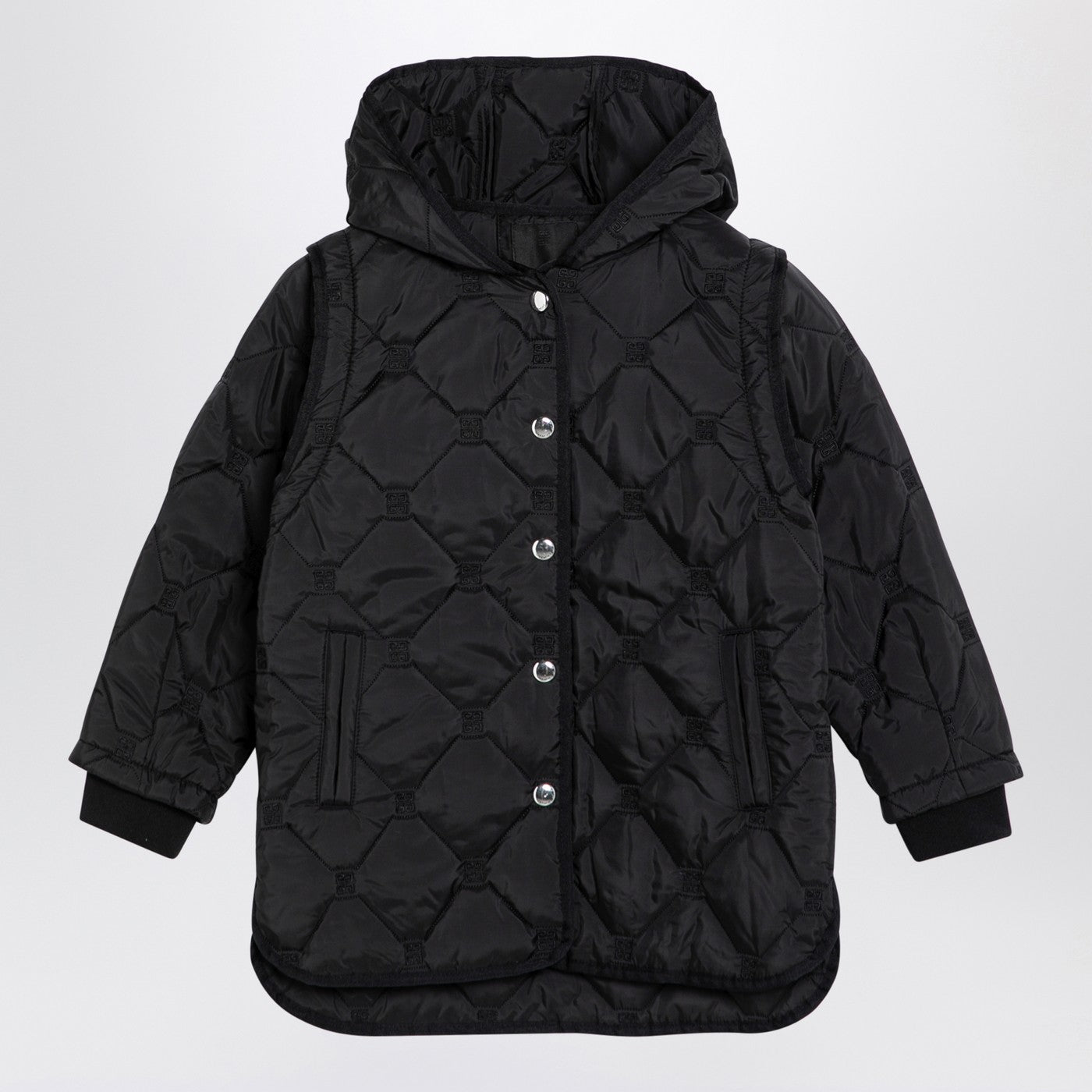 Black quilted parka with removable sleeves