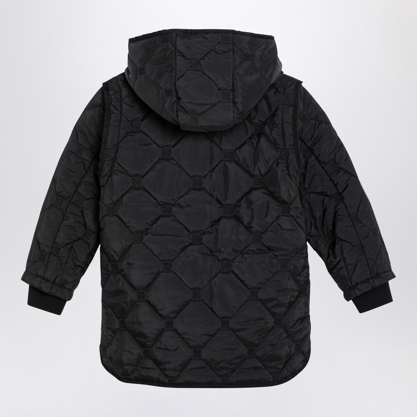 Black quilted parka with removable sleeves