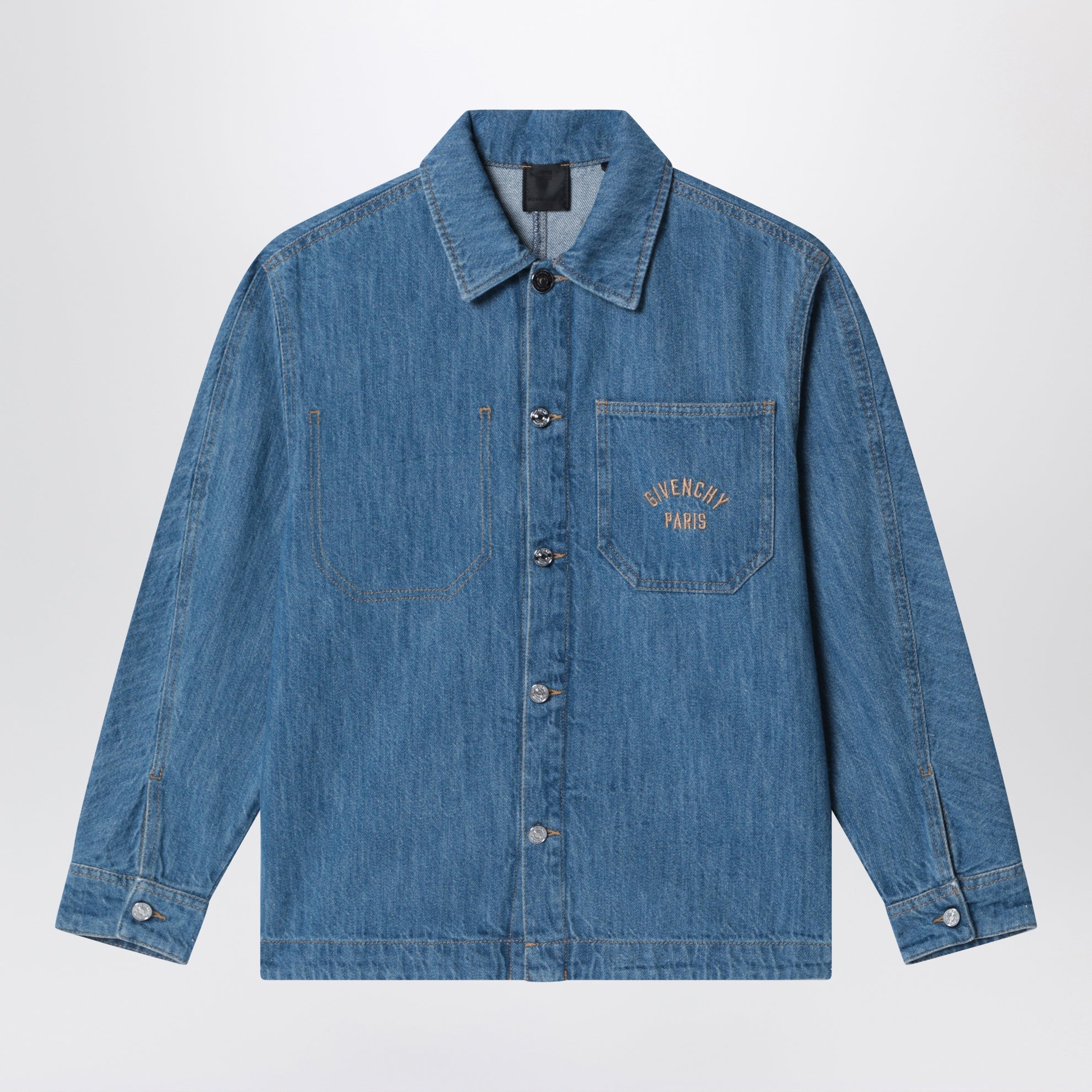 Blue denim shirt with logo embroidery