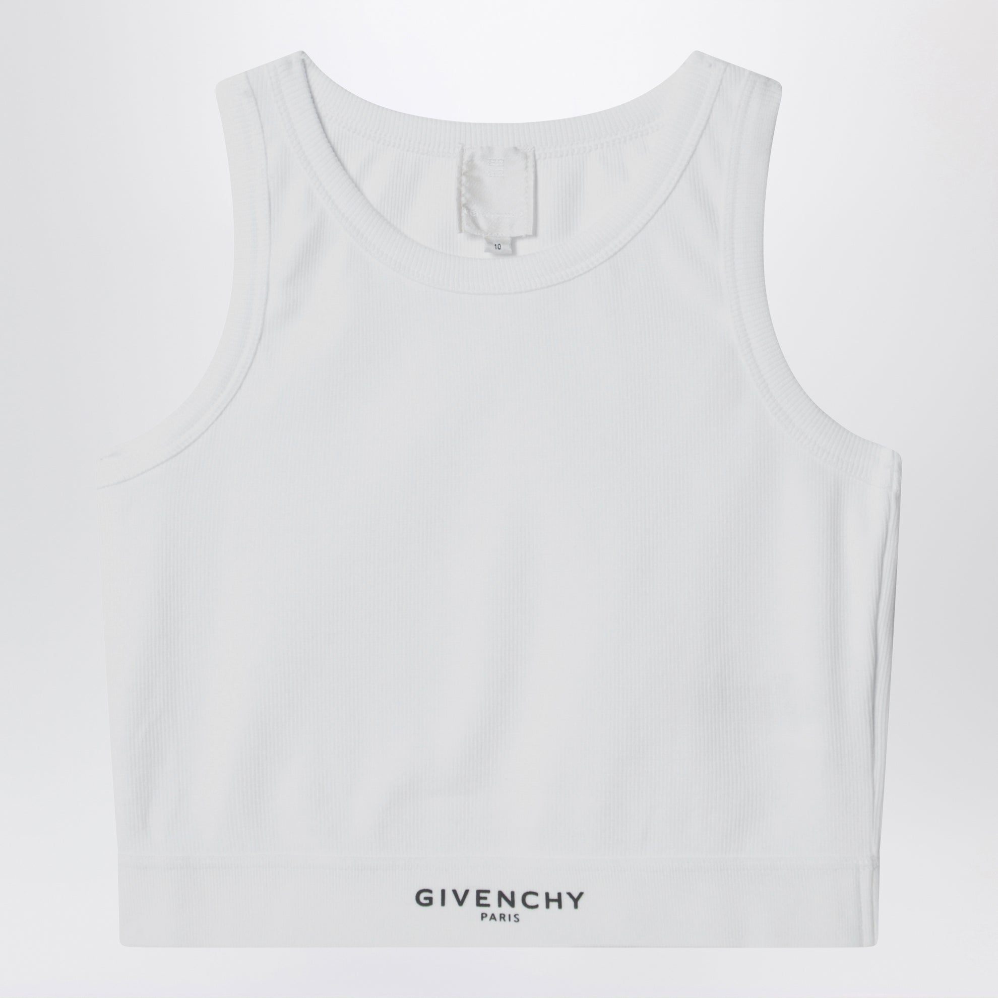 White cropped top with logo