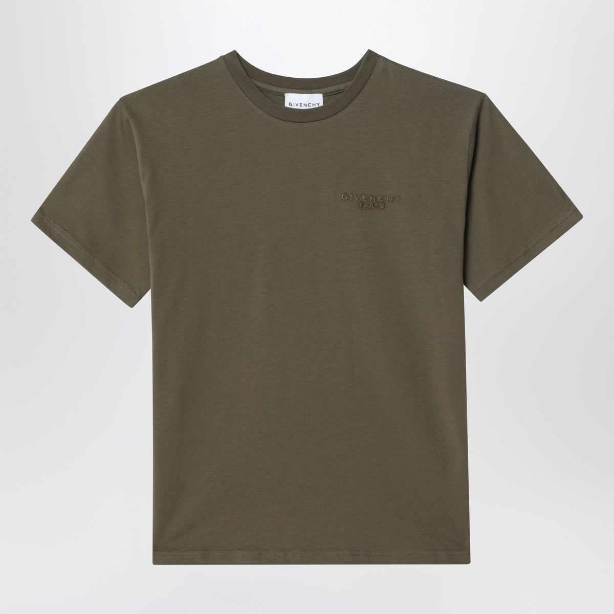 T-shirt kaki en coton avec logo brodé