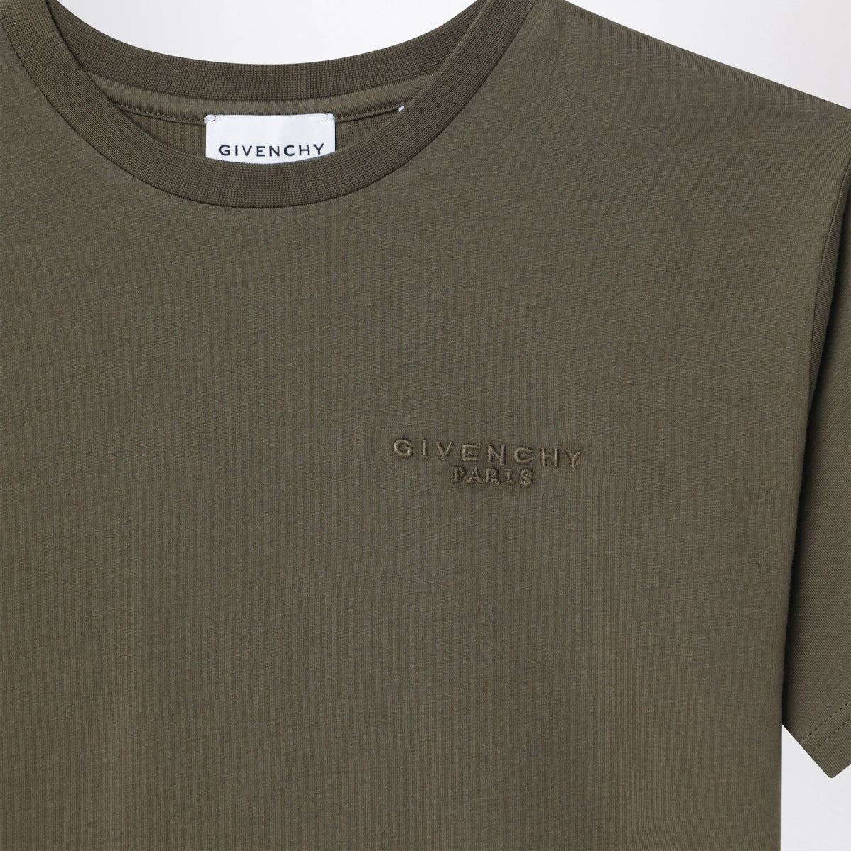 T-shirt kaki en coton avec logo brodé