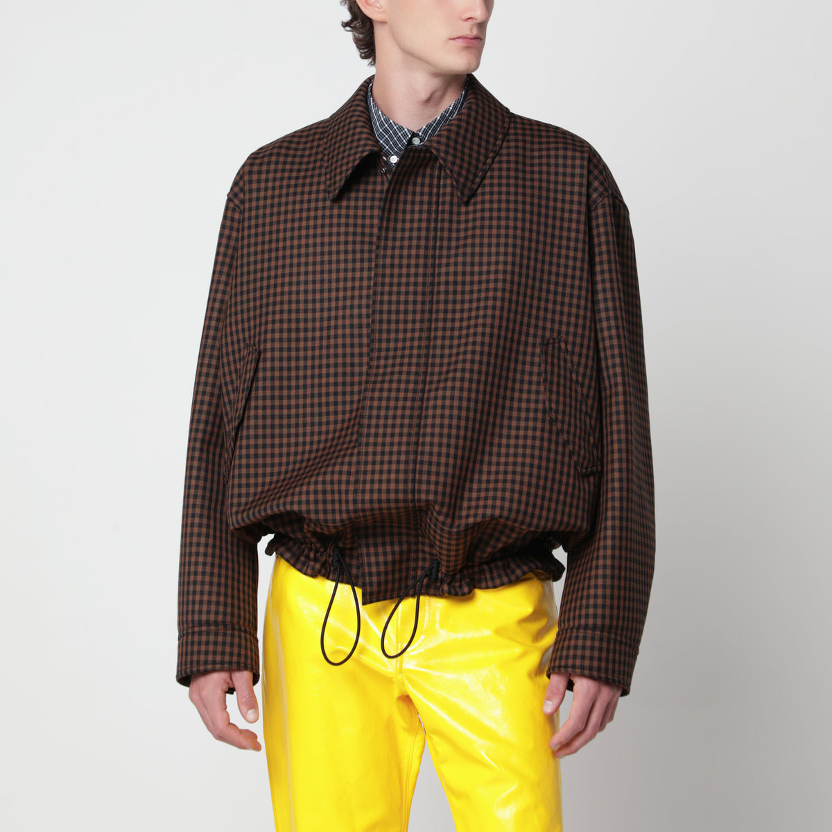 Brown and black checked wool jacket