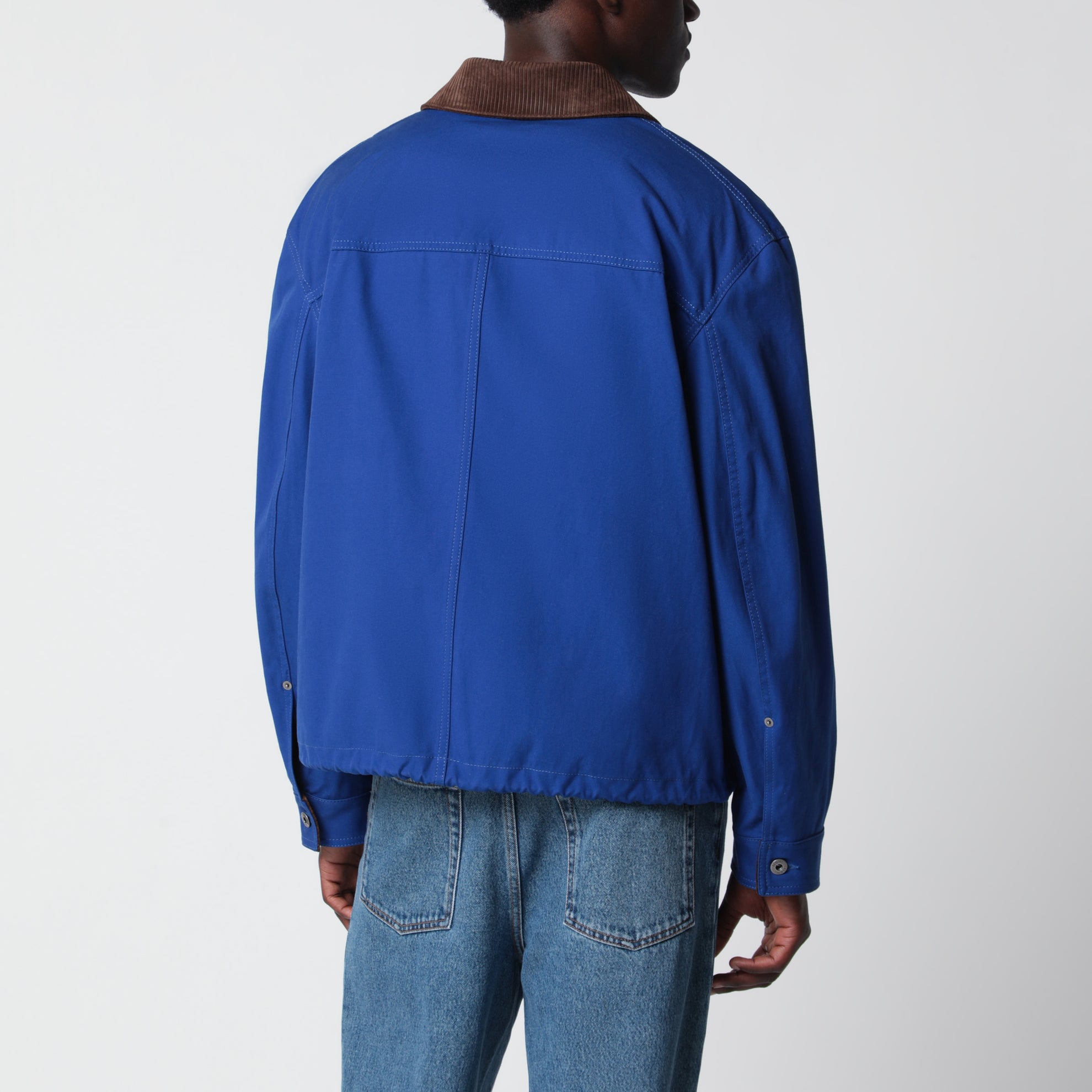 Langarmjacke aus Baumwolle und Leder in Blau
