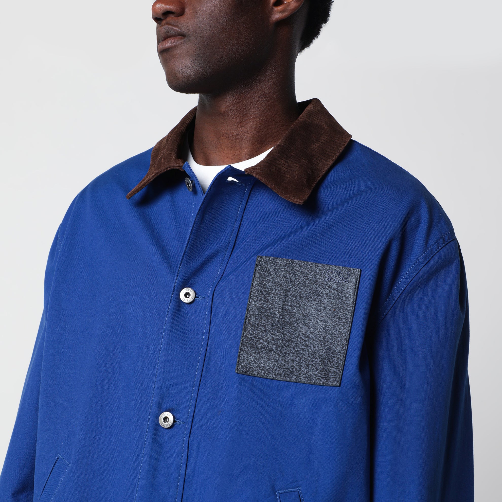 Langarmjacke aus Baumwolle und Leder in Blau