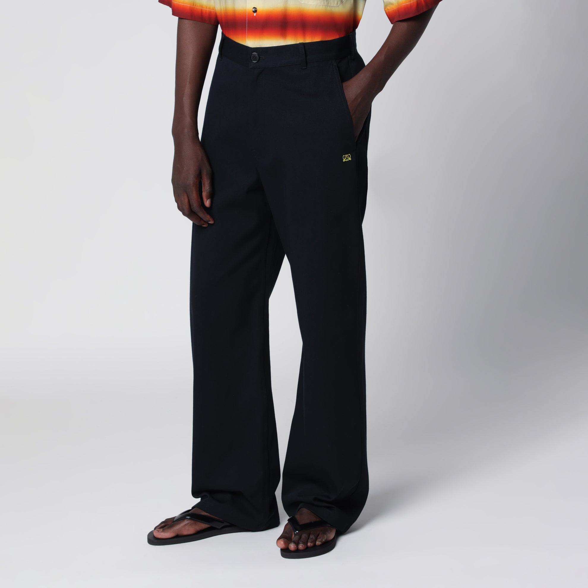 Regular-fit cotton twill pants in dark navy