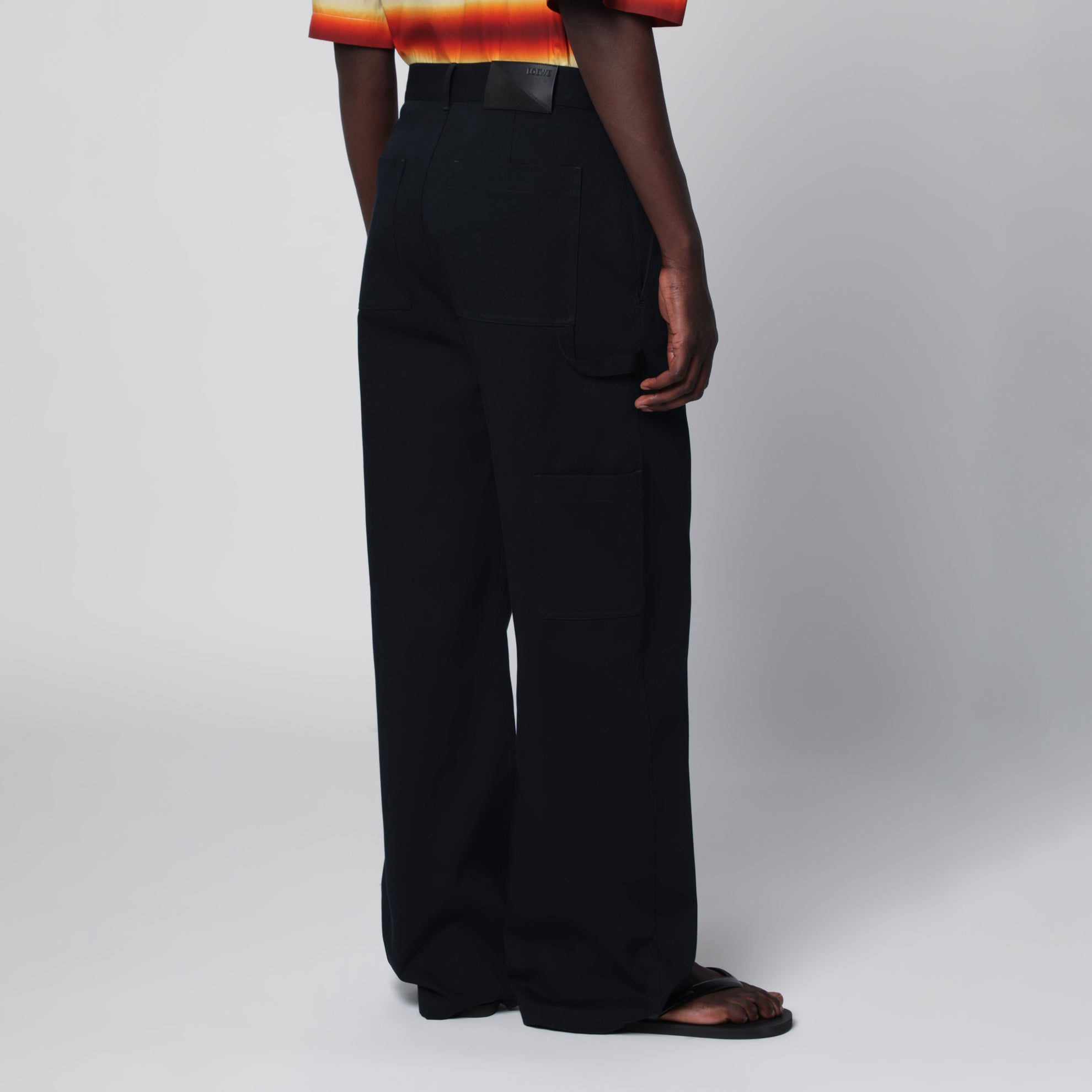 Regular-fit cotton twill pants in dark navy