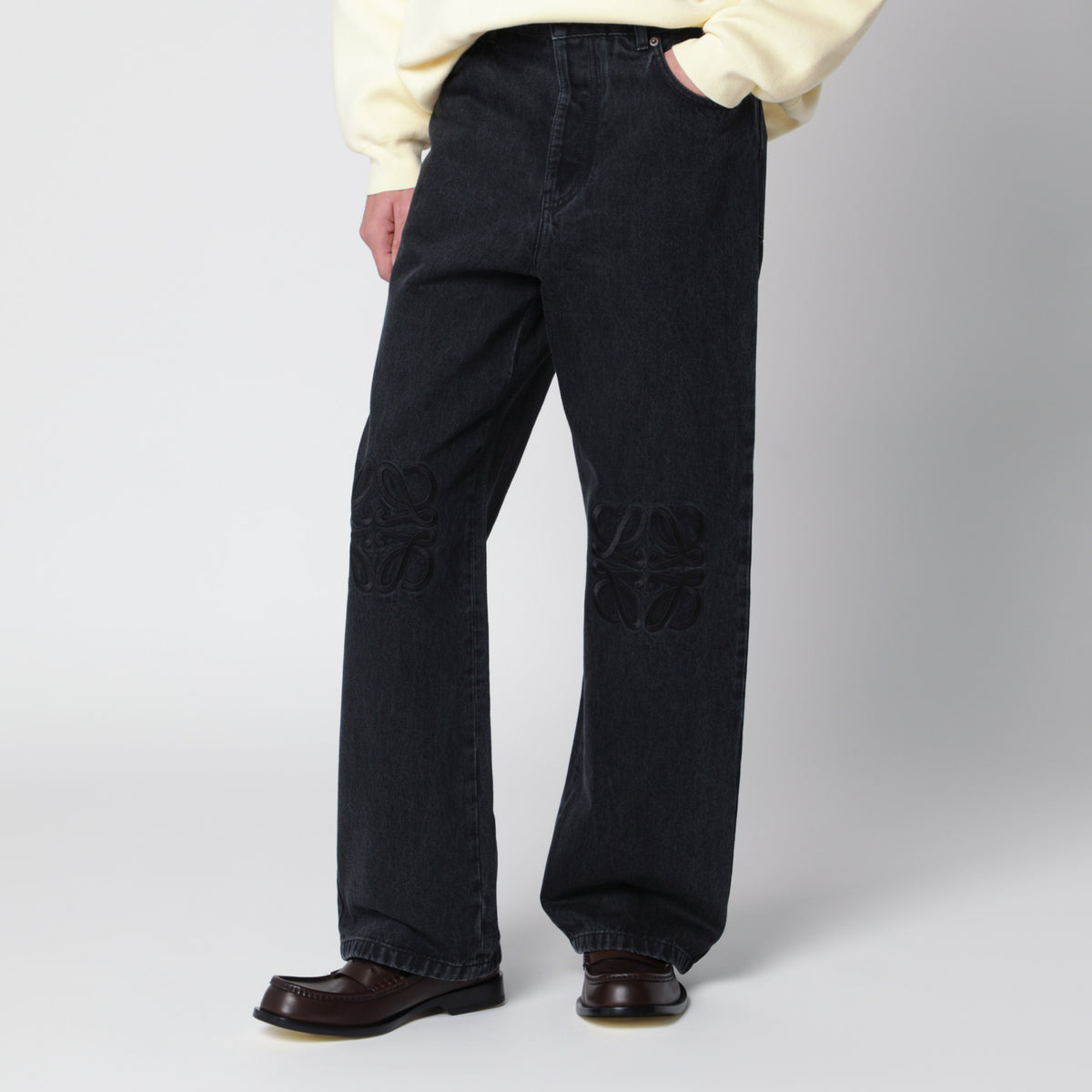 Anagram black wide-leg cotton jeans