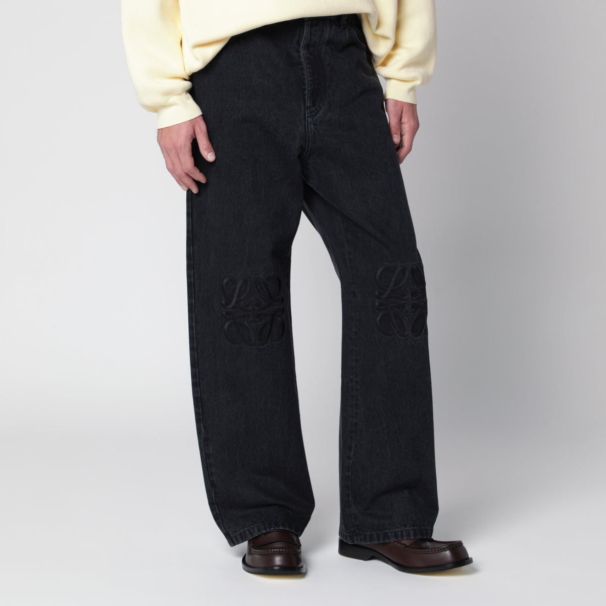 Anagram black wide-leg cotton jeans