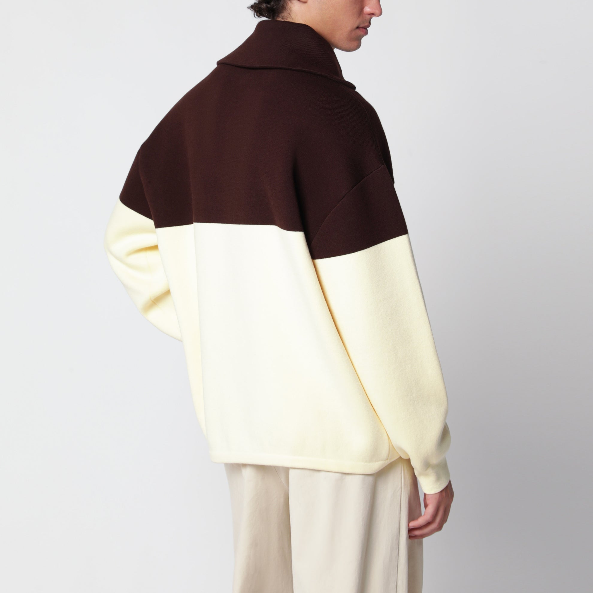 Brown/yellow half-zip sweatshirt in cotton blend