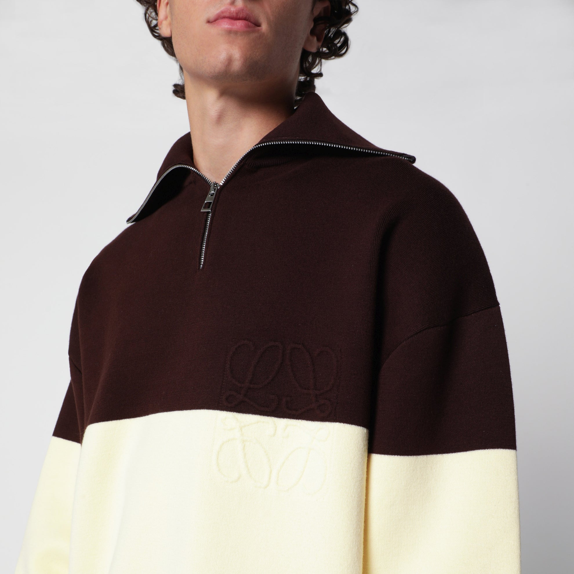Brown/yellow half-zip sweatshirt in cotton blend