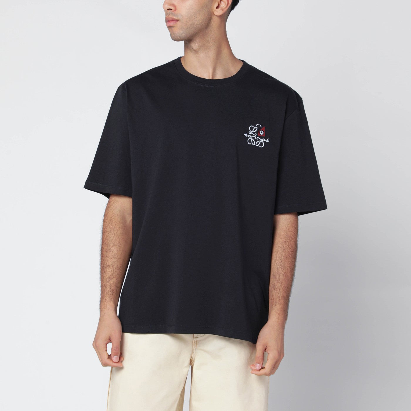 T-shirt bleu marine avec broderie Anagram et Futurist Cat
